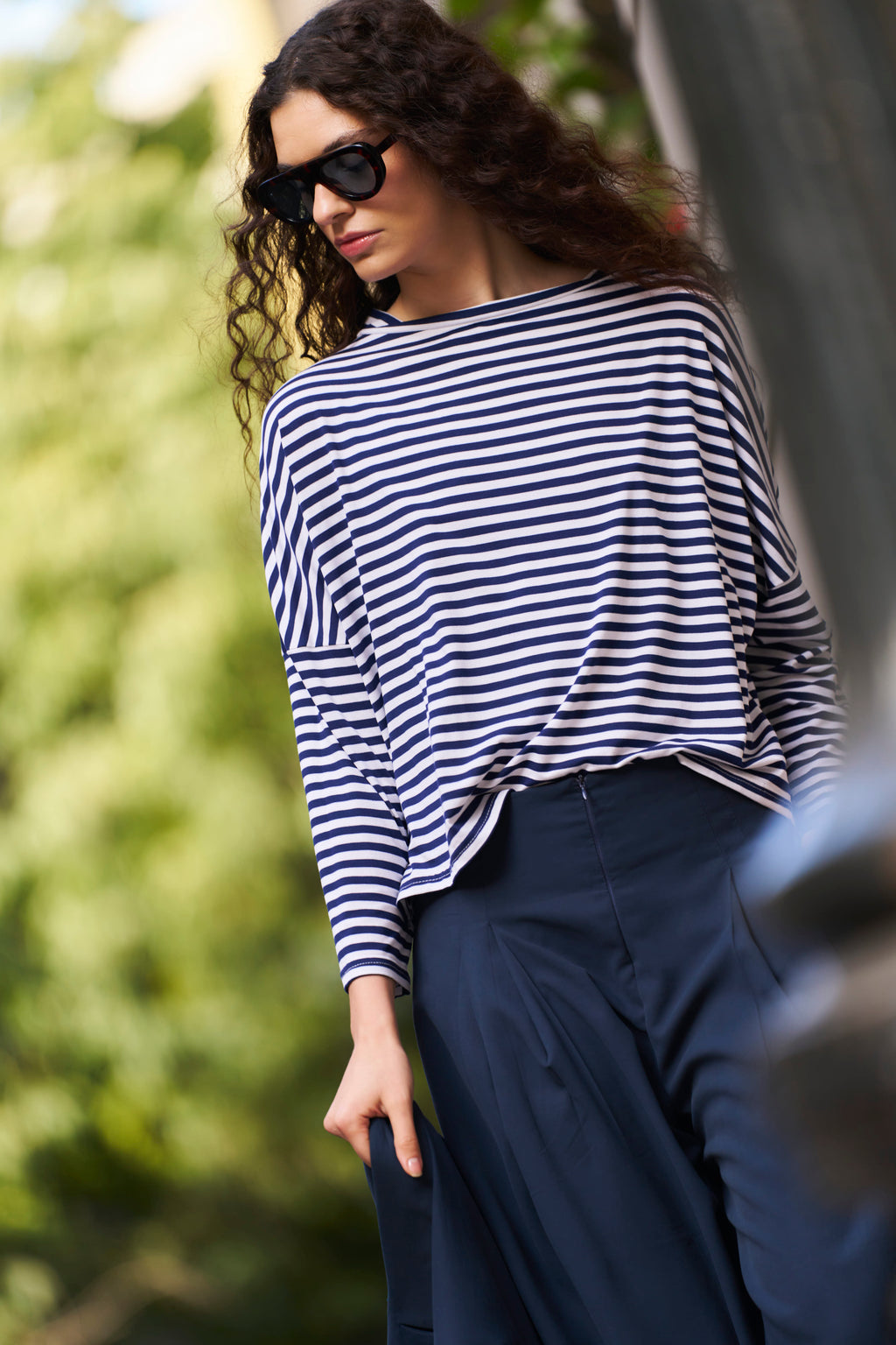 Polera Frisson Algodón Listada Azul