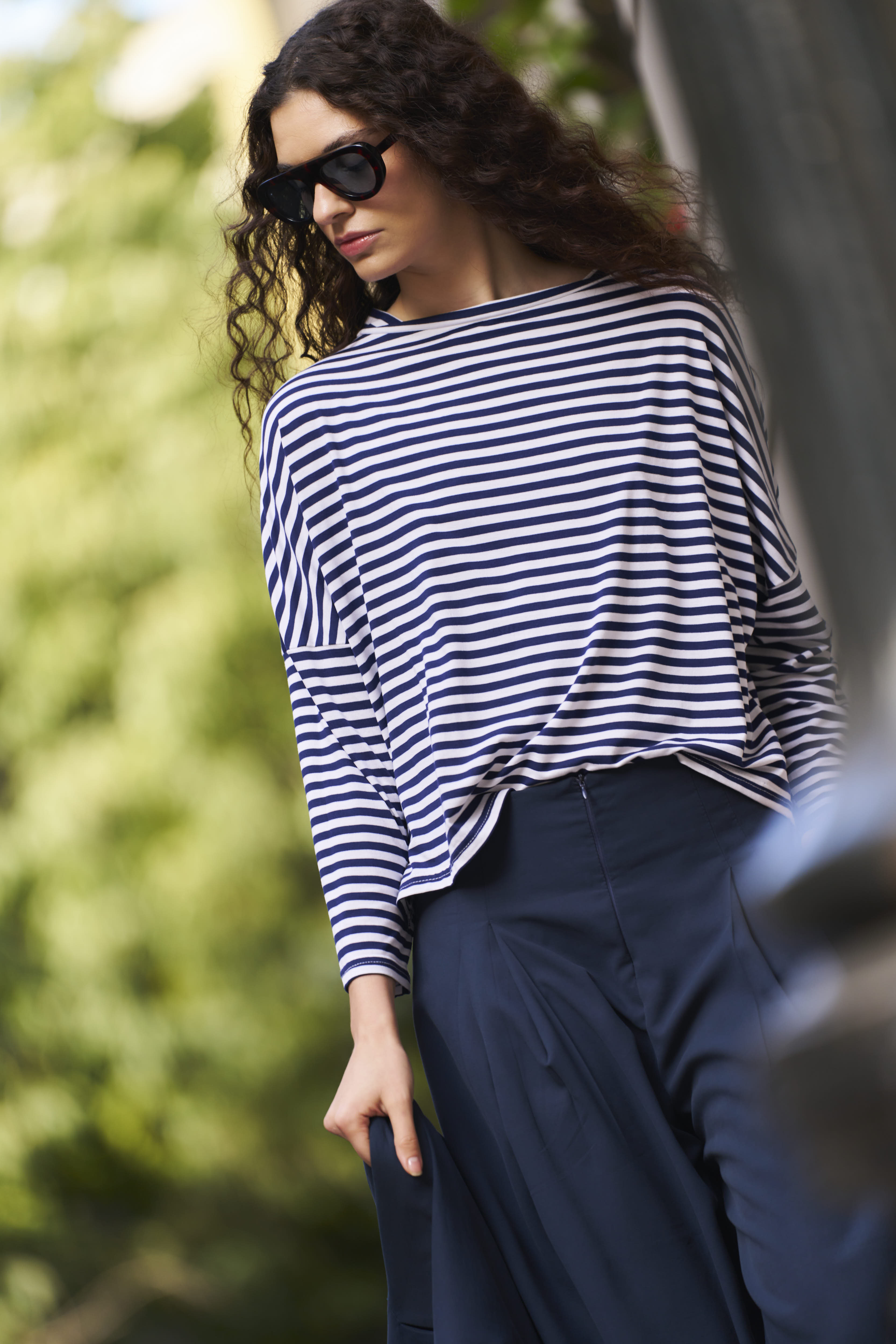 Polera Frisson Algodón Listada Azul