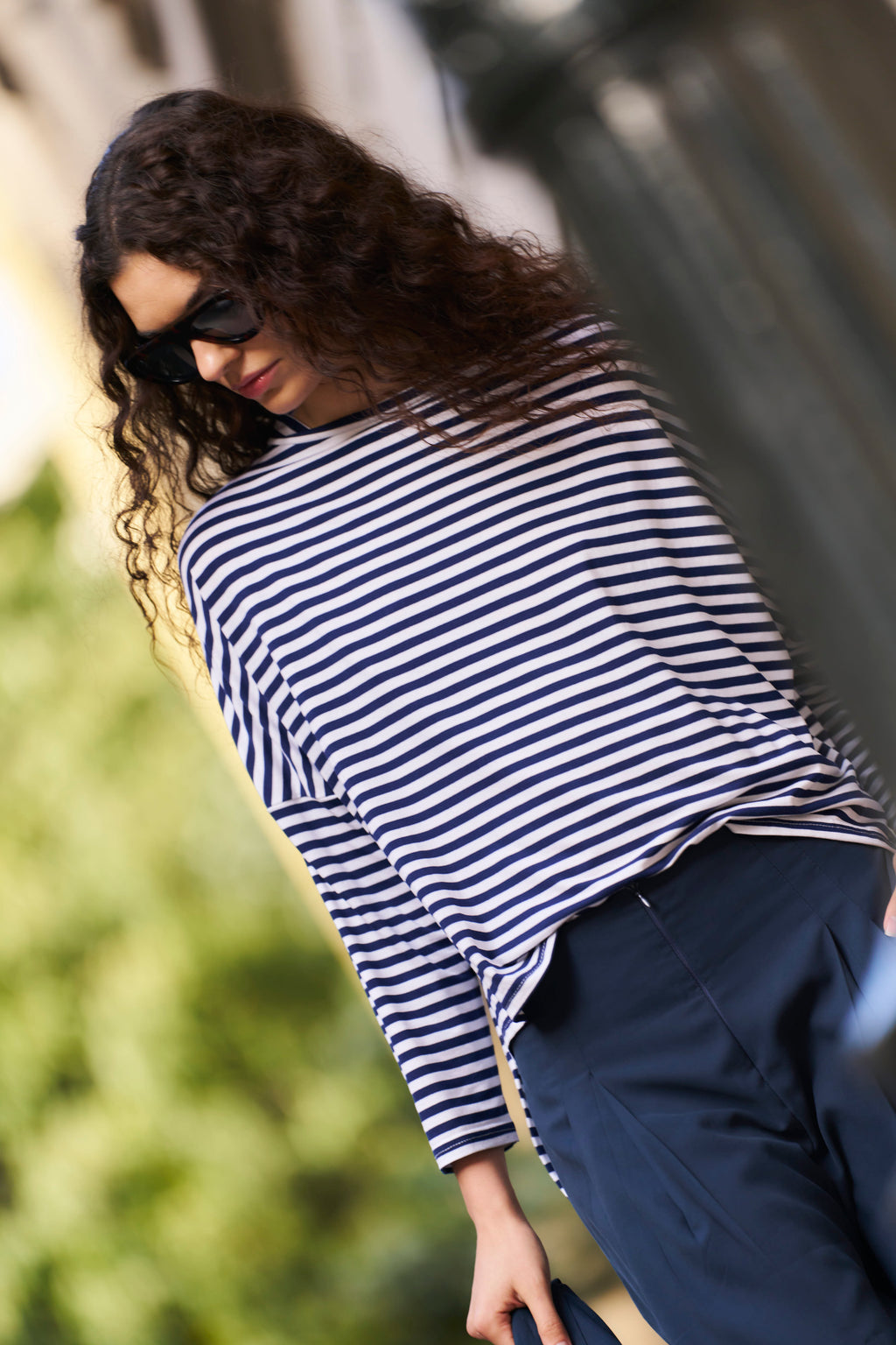 Polera Frisson Algodón Listada Azul