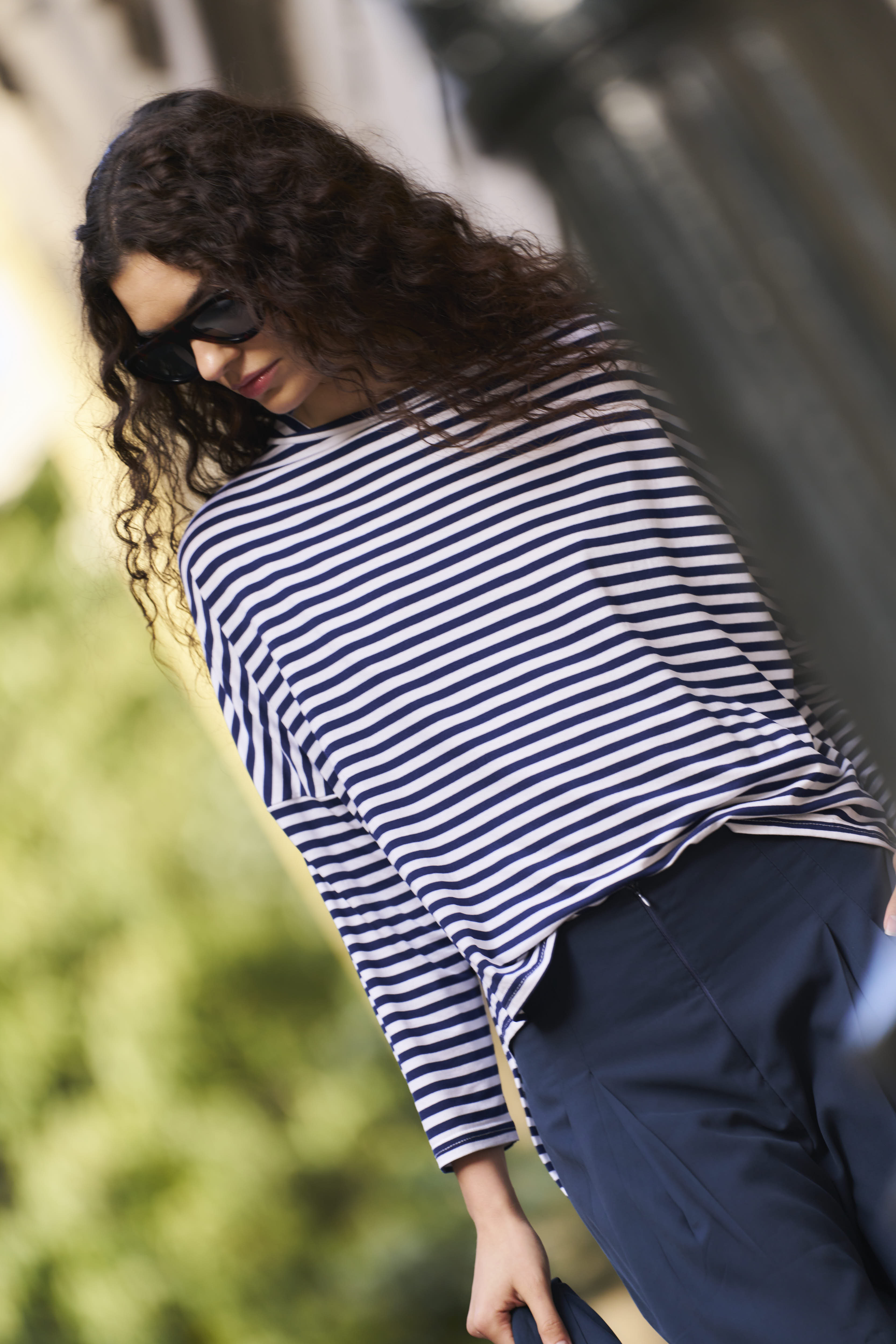 Polera Frisson Algodón Listada Azul