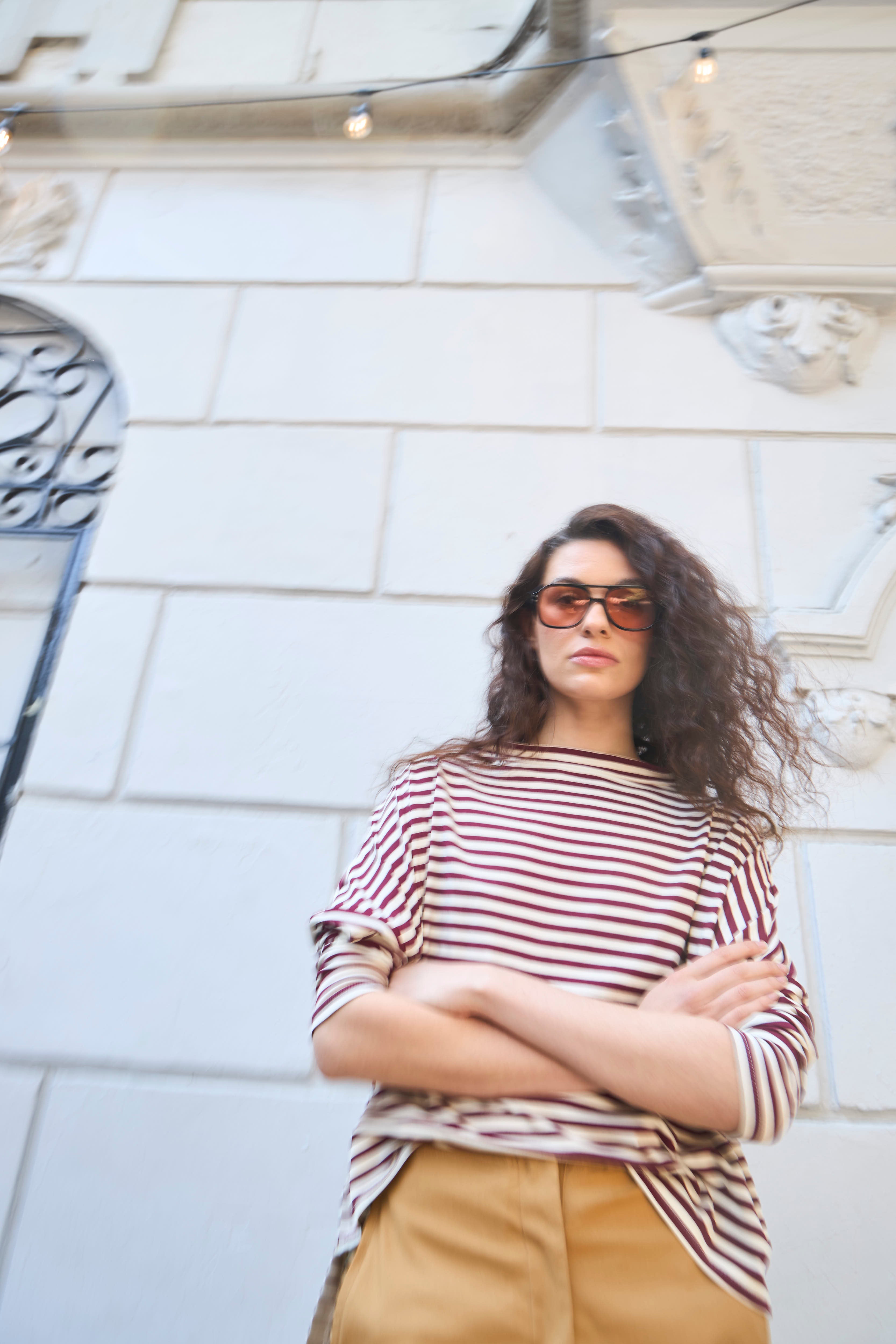 Polera Frisson Algodón Listada Burdeo