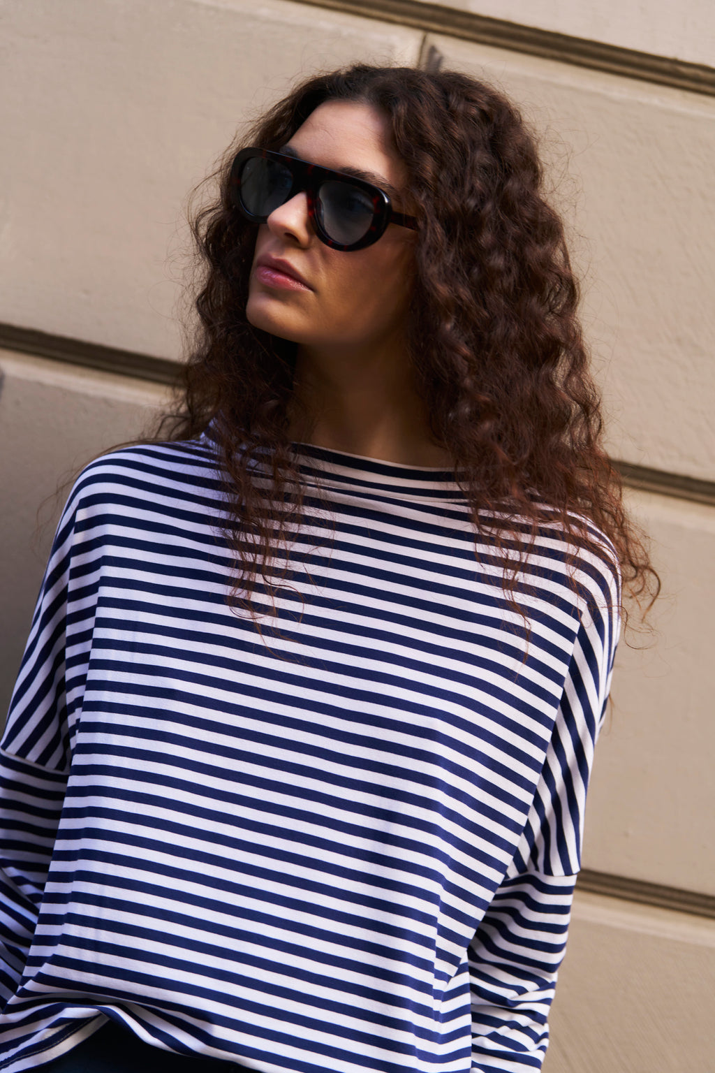Polera Frisson Algodón Listada Azul