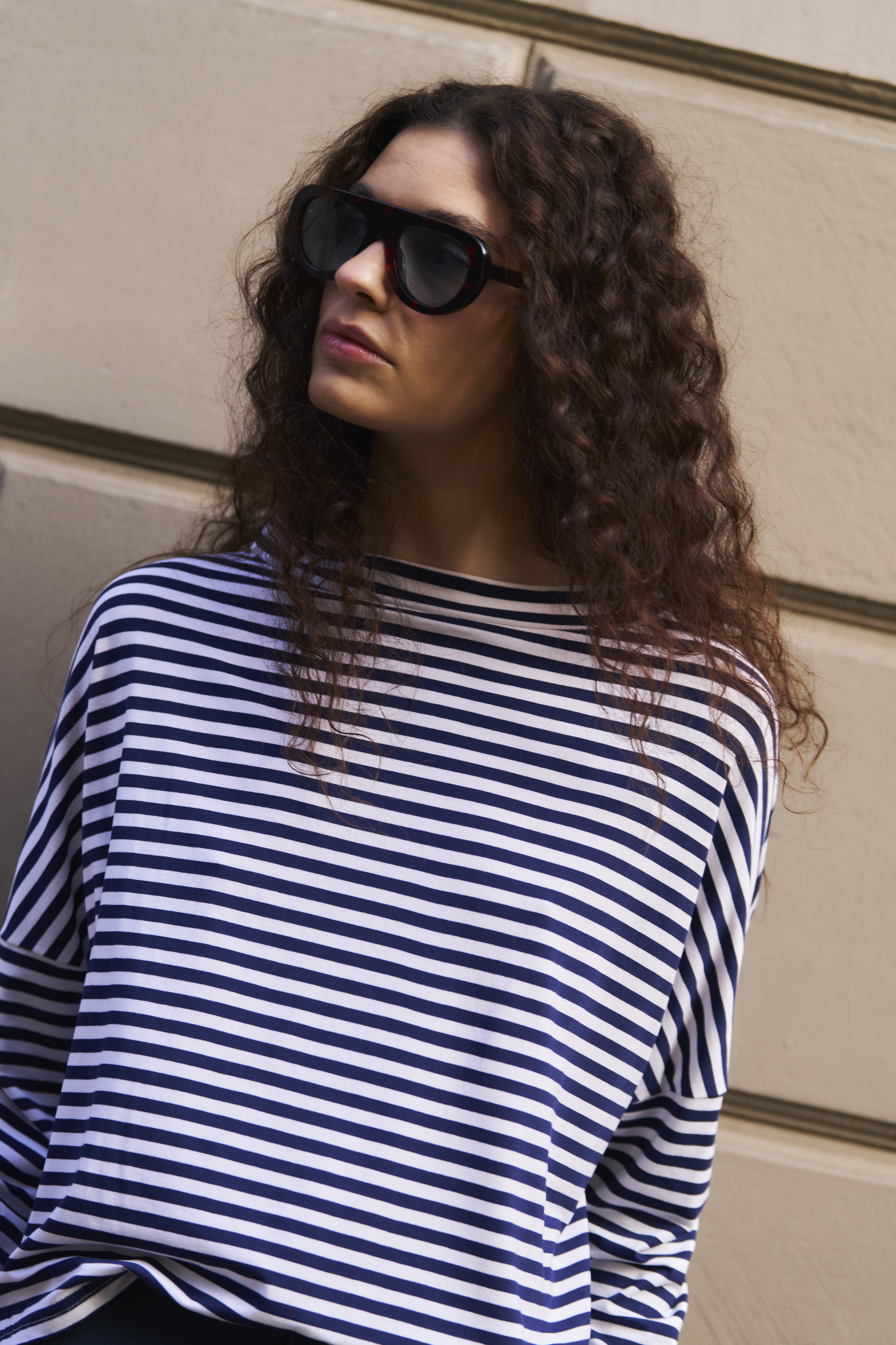 Polera Frisson Algodón Listada Azul