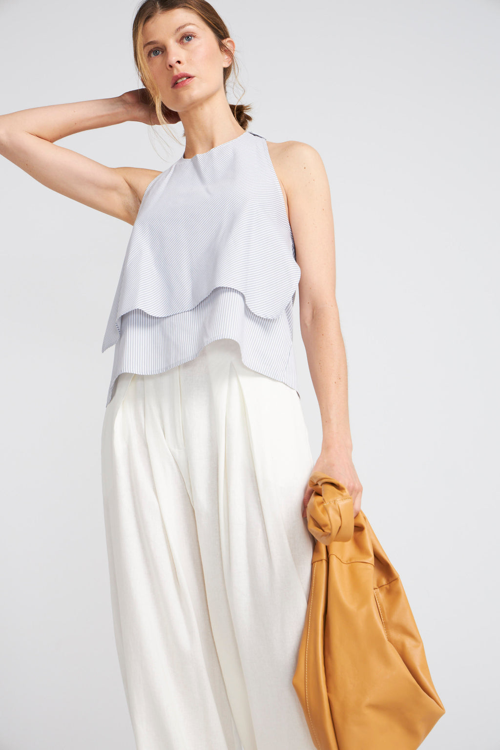 Top Klint Listado Algodón Gris Claro