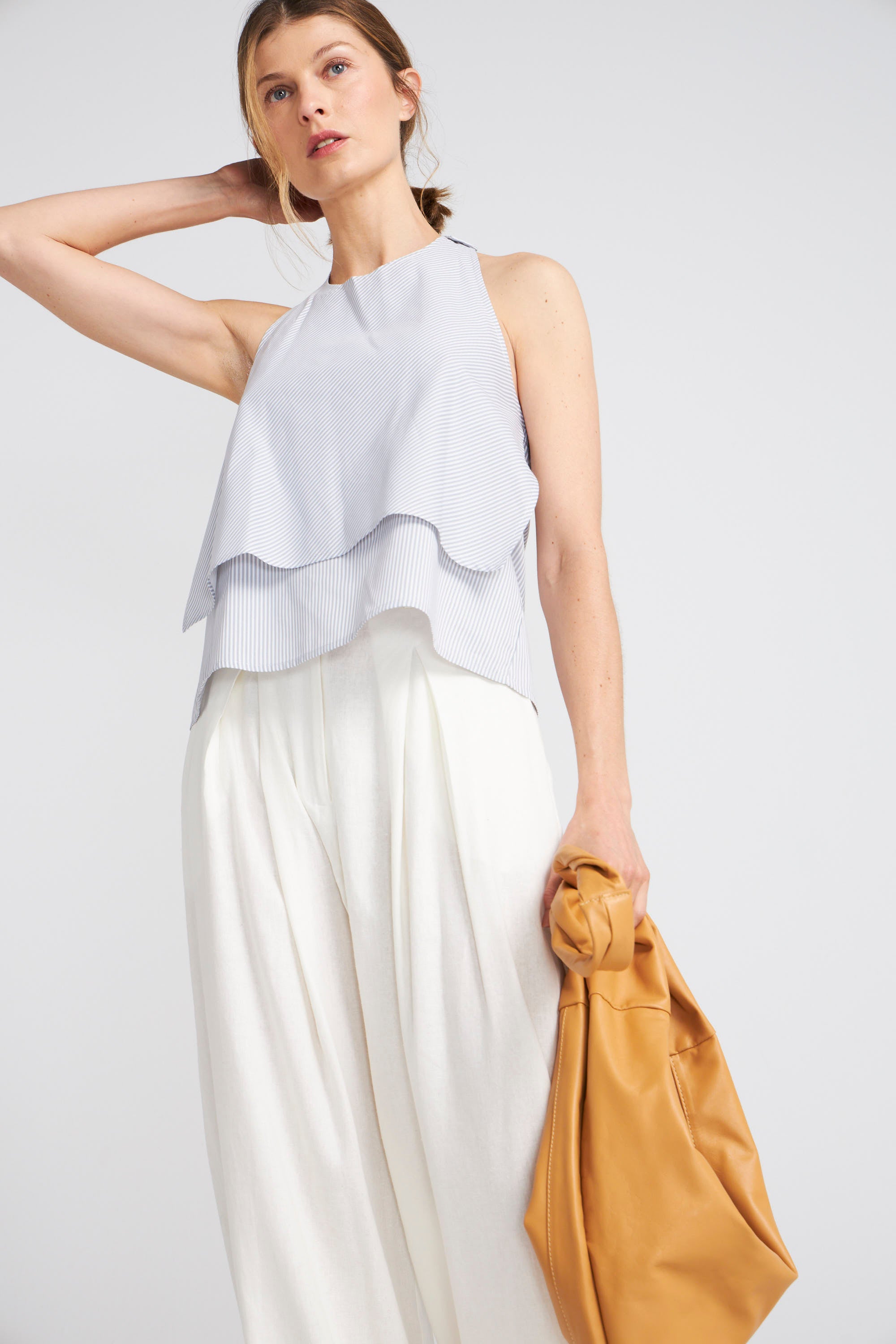 Top Klint Listado Algodón Gris Claro