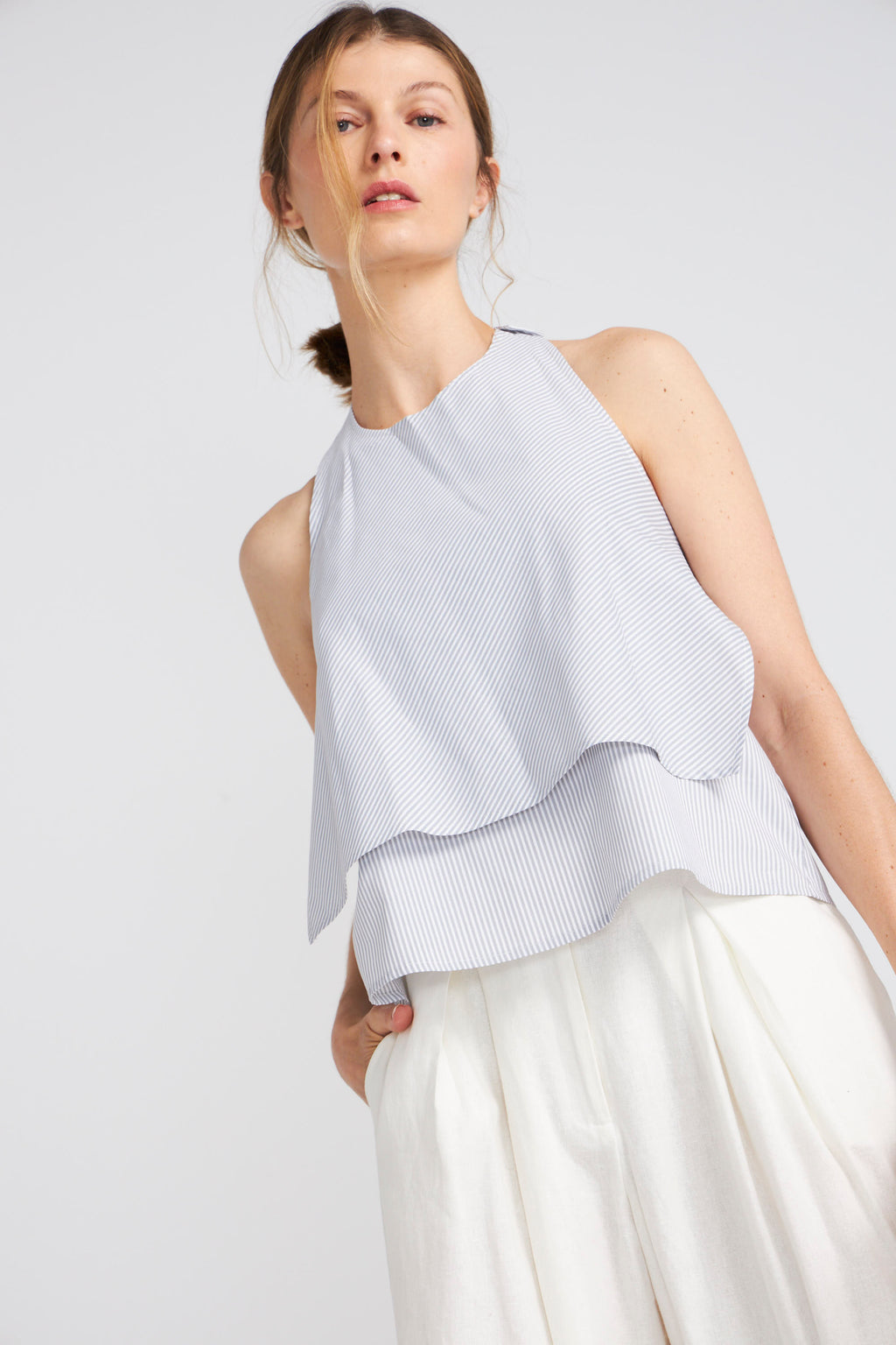 Top Klint Listado Algodón Gris Claro