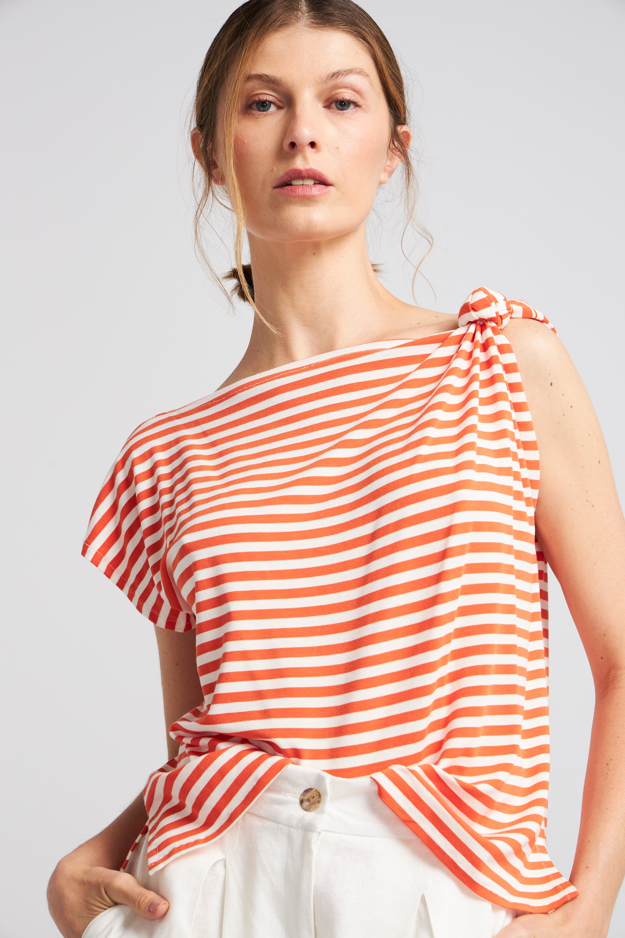 Polera Monet Listada Naranja