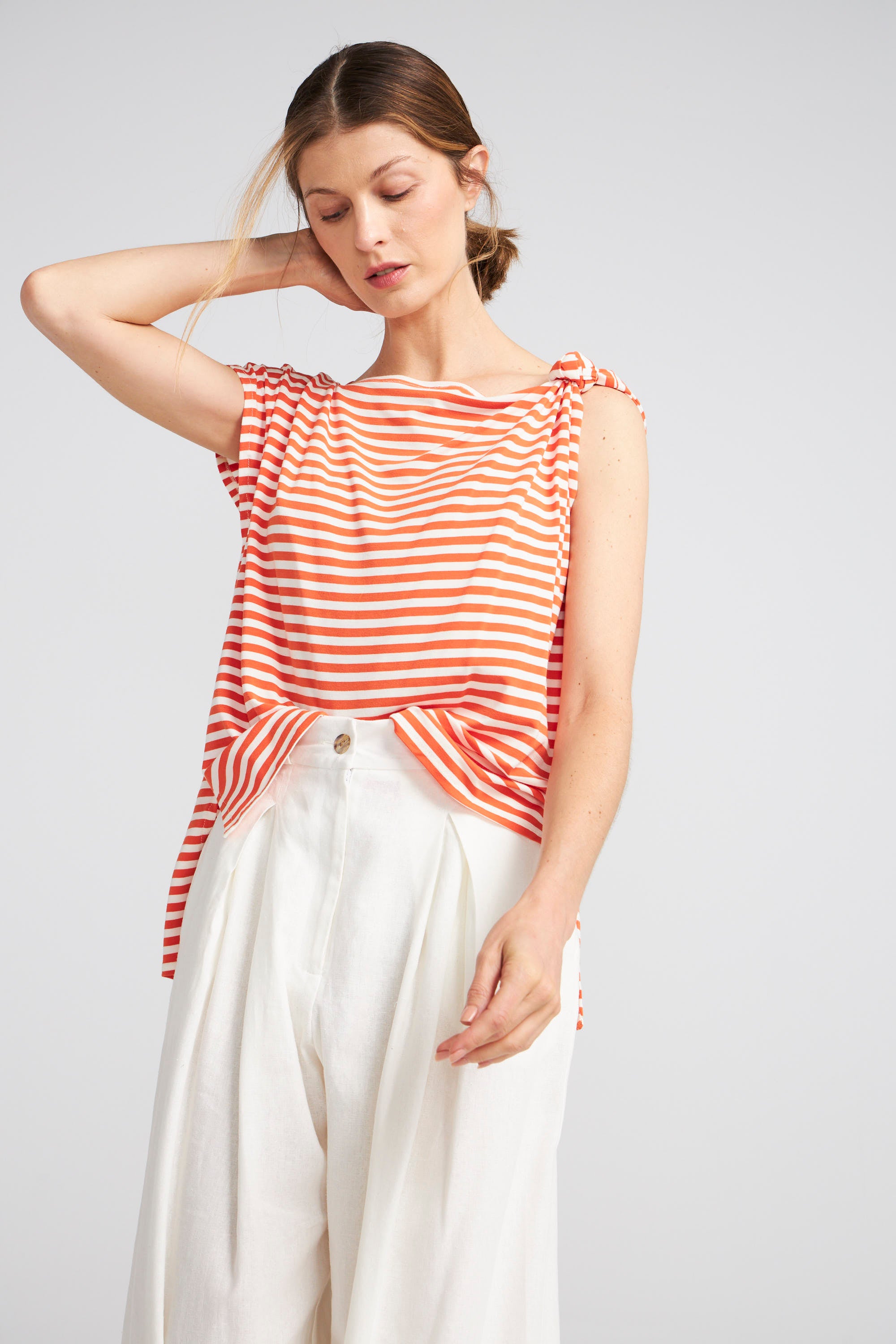 Polera Monet Listada Naranja