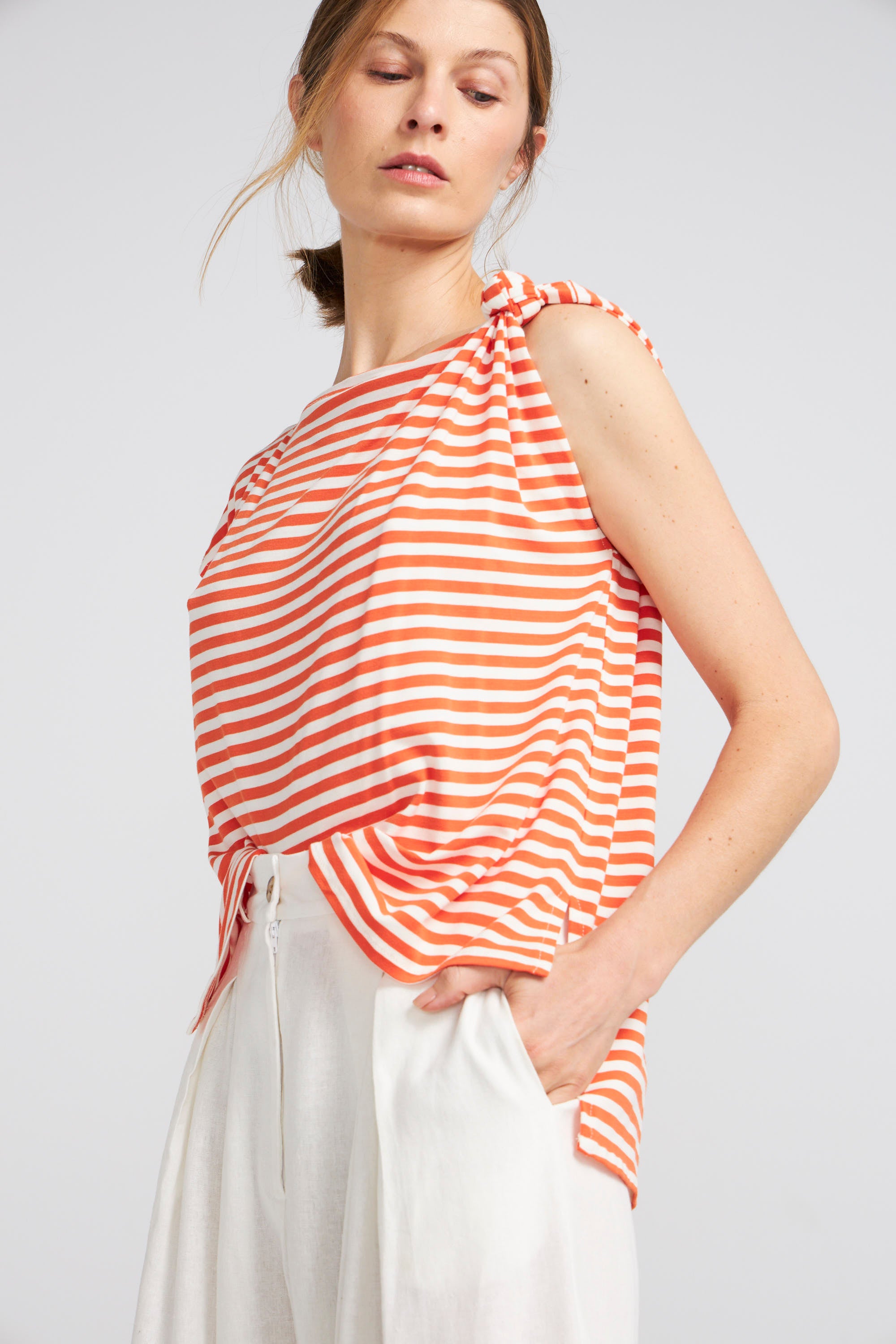 Polera Monet Listada Naranja