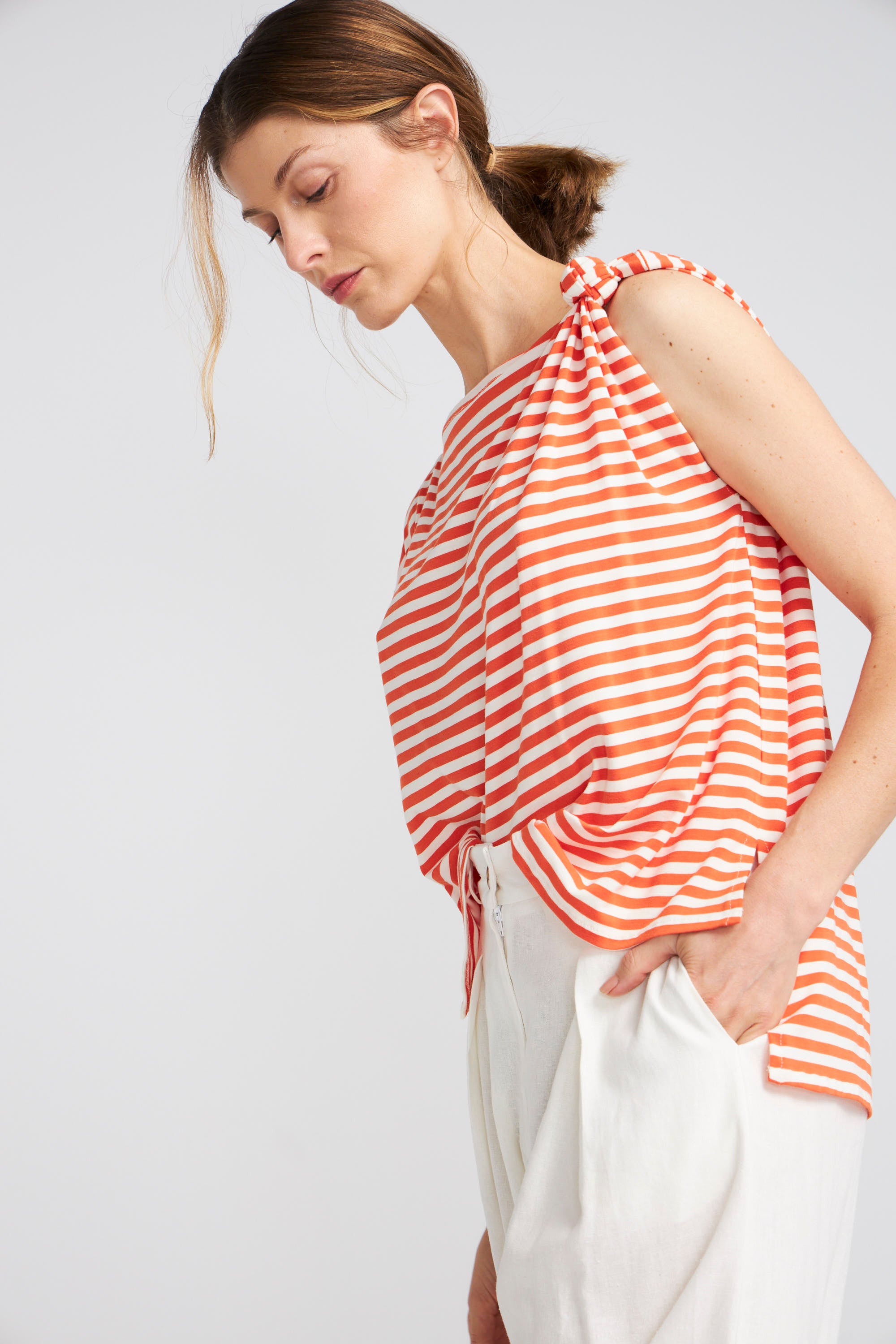 Polera Monet Listada Naranja