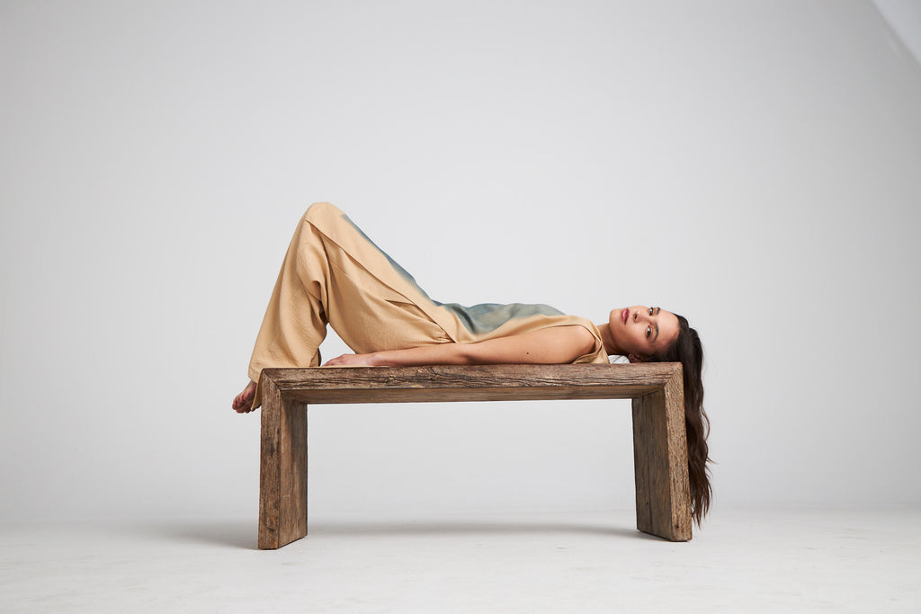 Top Largo Renoir Beige Estampado Azul