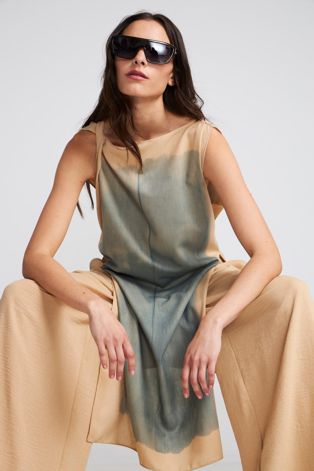 Top Largo Renoir Beige Estampado Azul