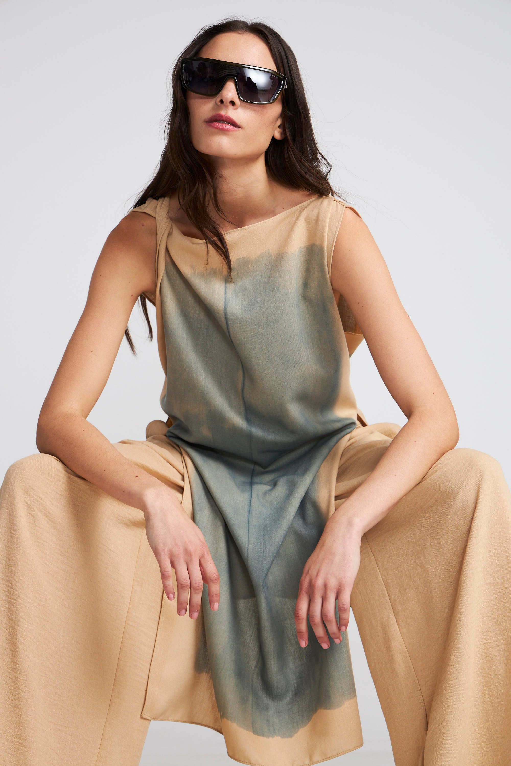 Top Largo Renoir Beige Estampado Azul