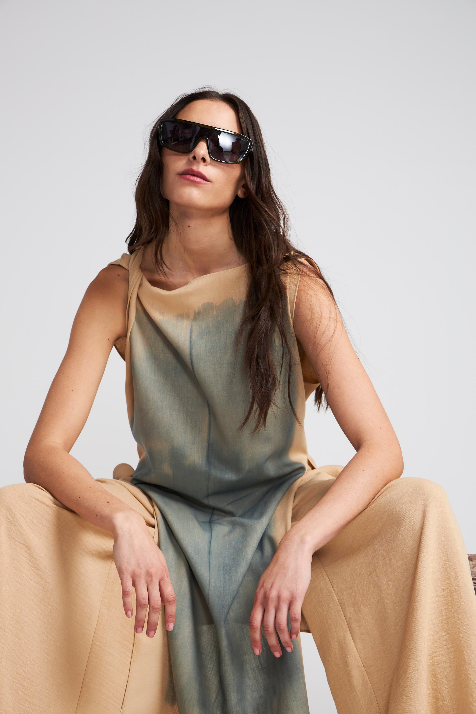 Top Largo Renoir Beige Estampado Azul