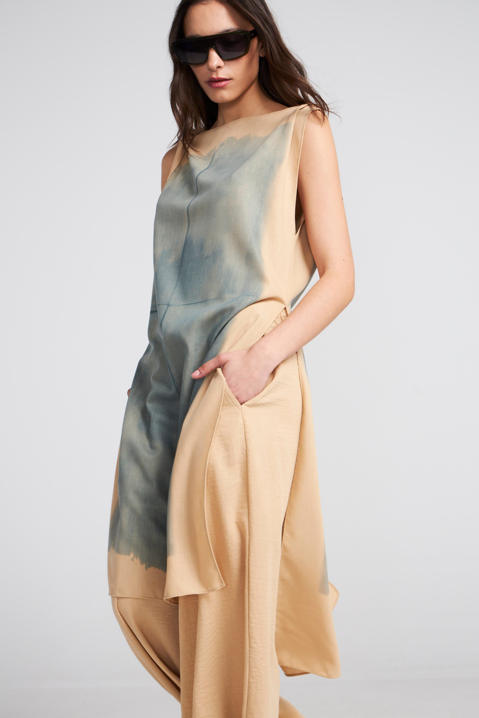 Top Largo Renoir Beige Estampado Azul