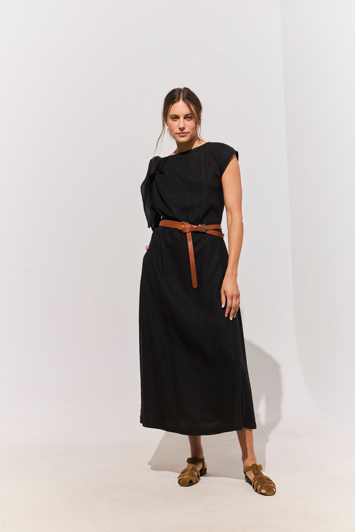 Vestido Nudo Ondine Lino Negro