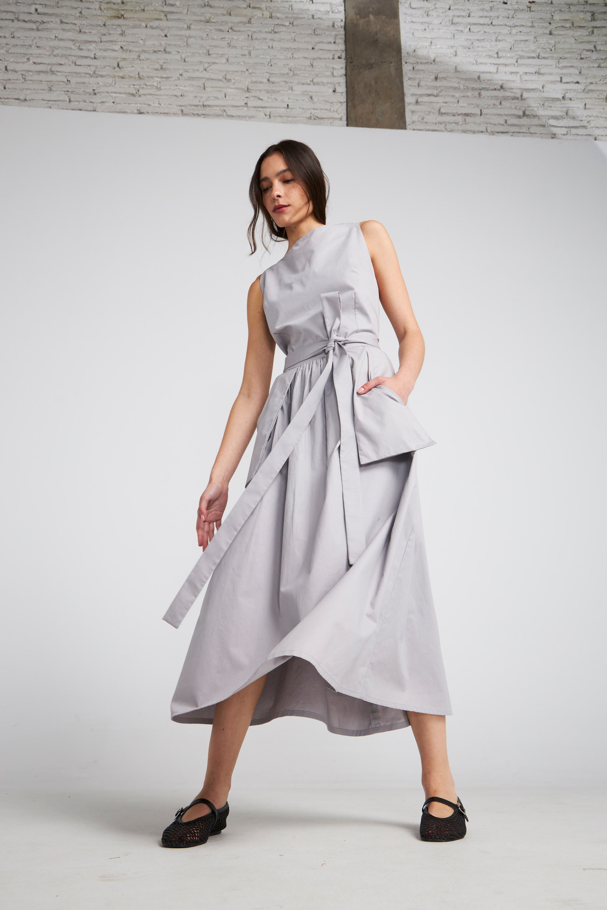 Vestido Lebrun Algodón Gris Perla