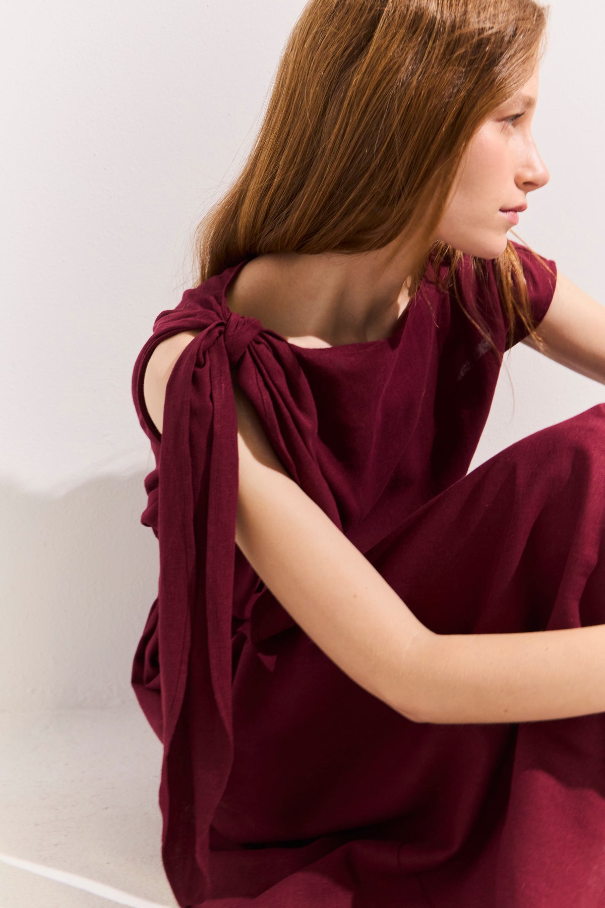 Vestido Nudo Ondine Lino Burdeo