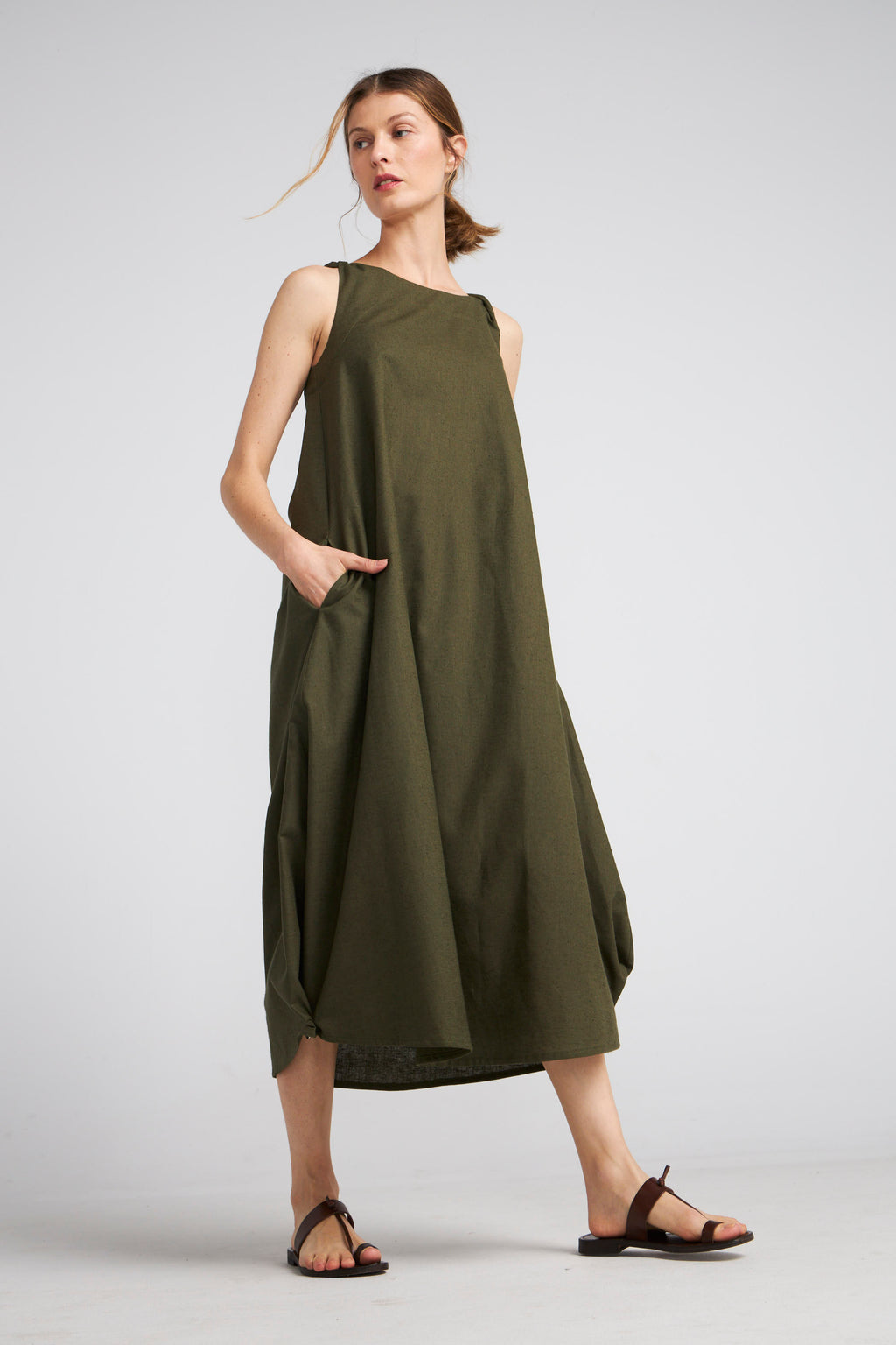 Vestido Degas Algodón Verde Oscuro