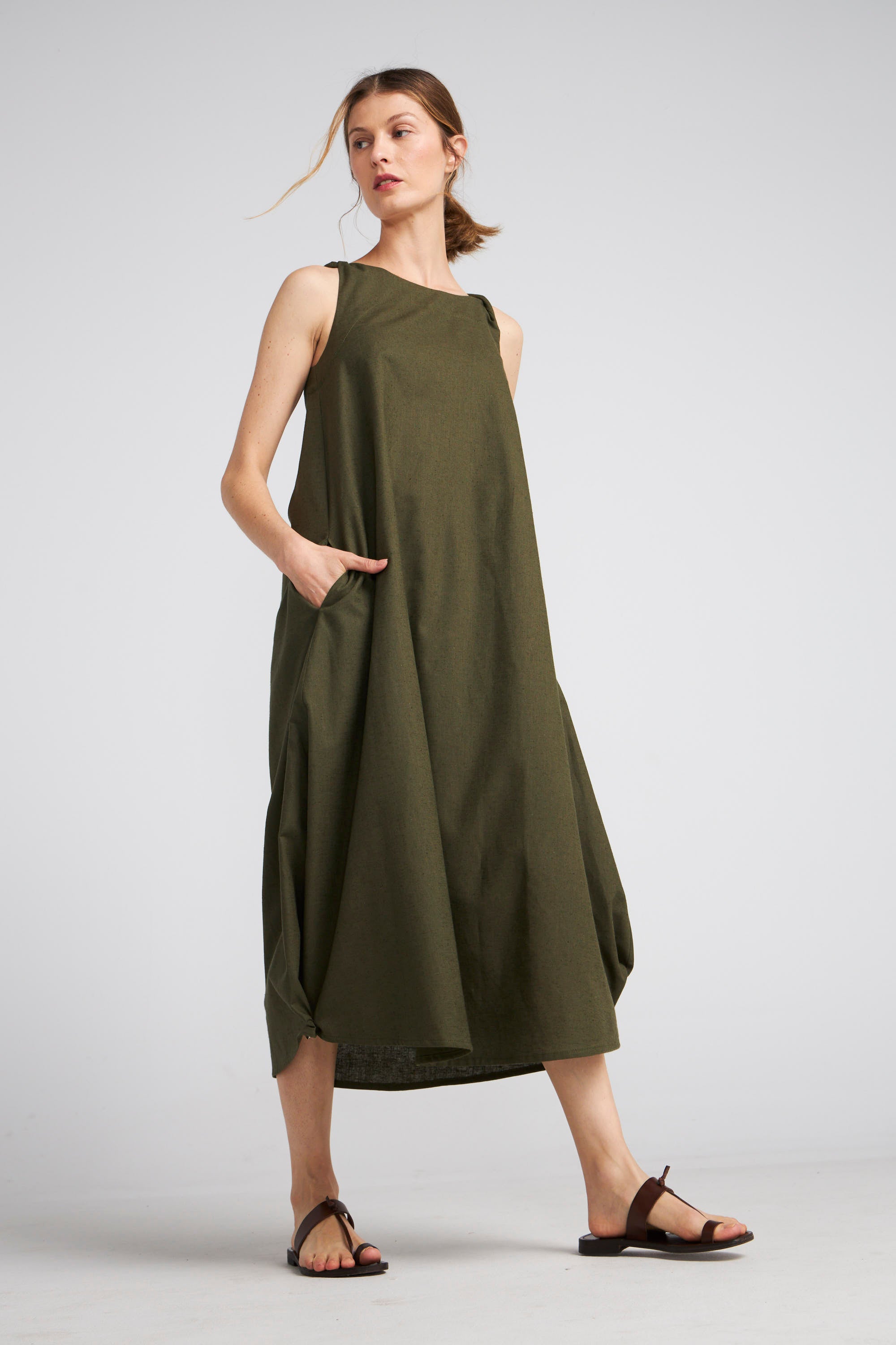 Vestido Degas Algodón Verde Oscuro
