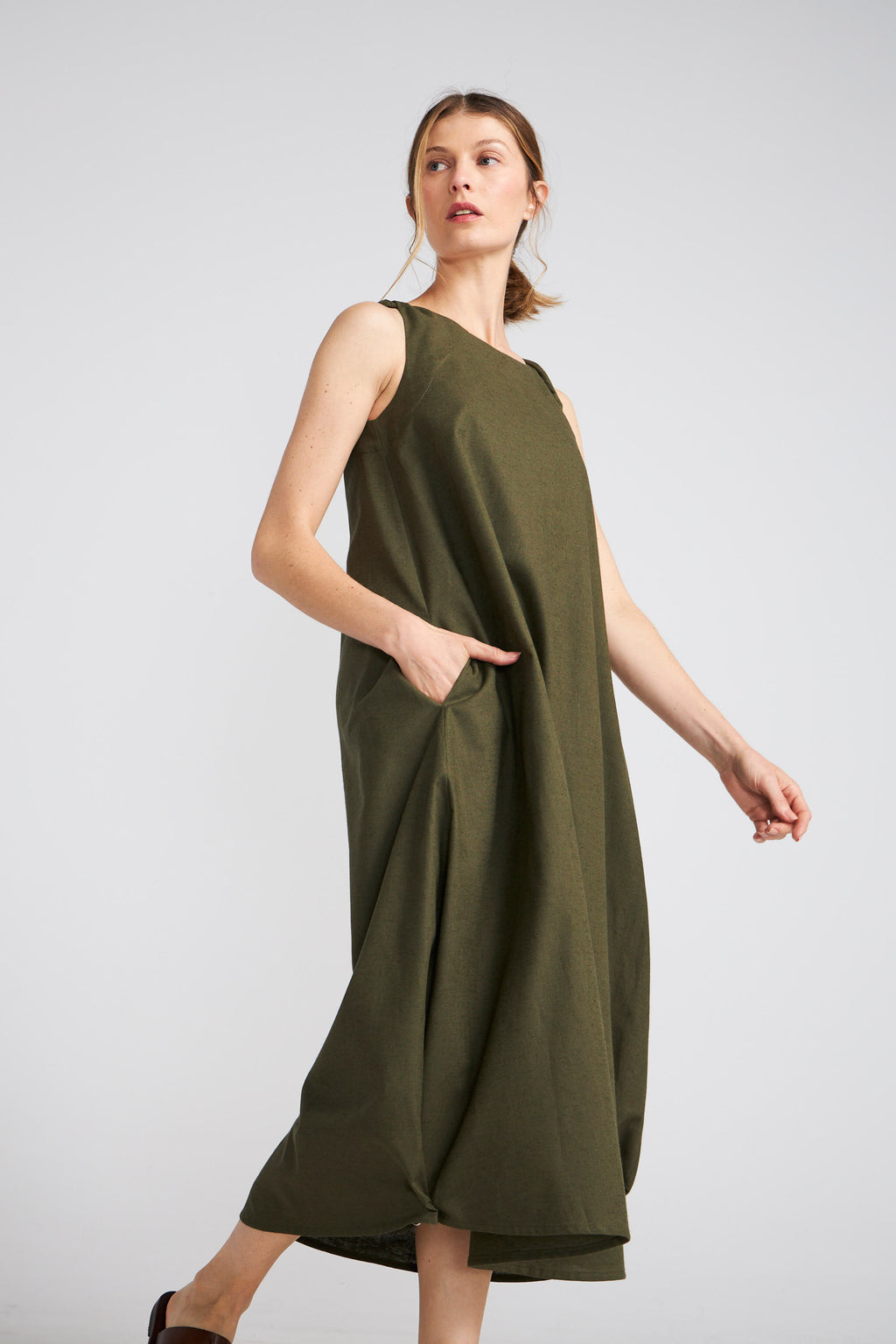 Vestido Degas Algodón Verde Oscuro
