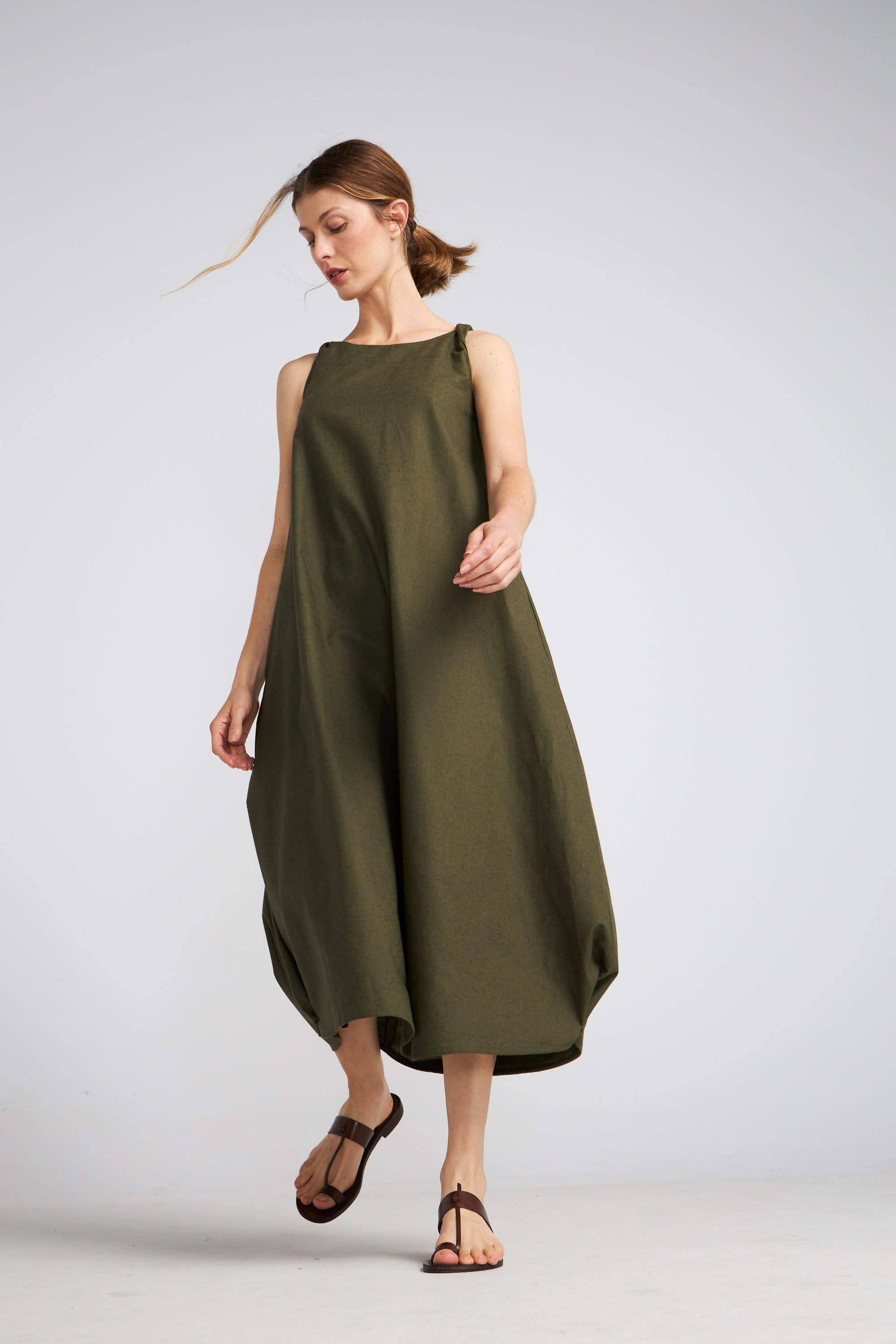 Vestido Degas Algodón Verde Oscuro