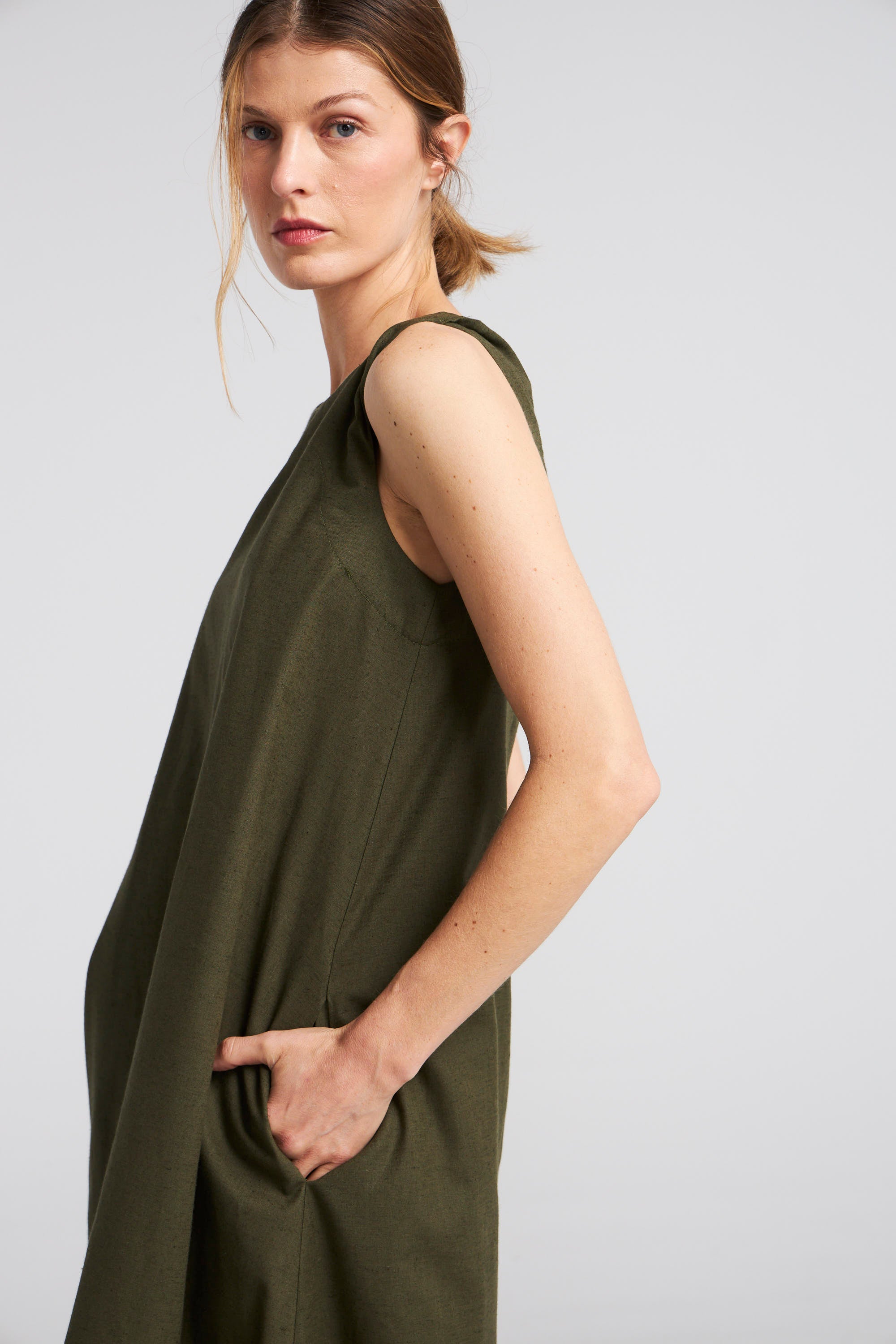 Vestido Degas Algodón Verde Oscuro