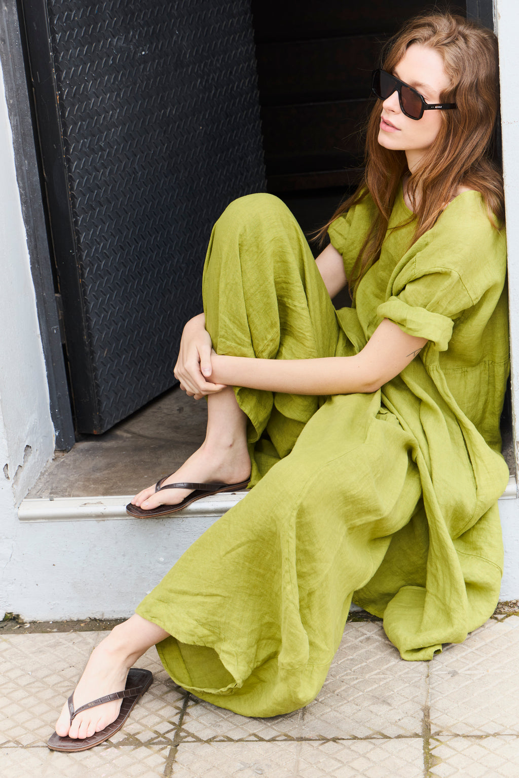 Pantalón Froisse 100% Lino Verde Lima