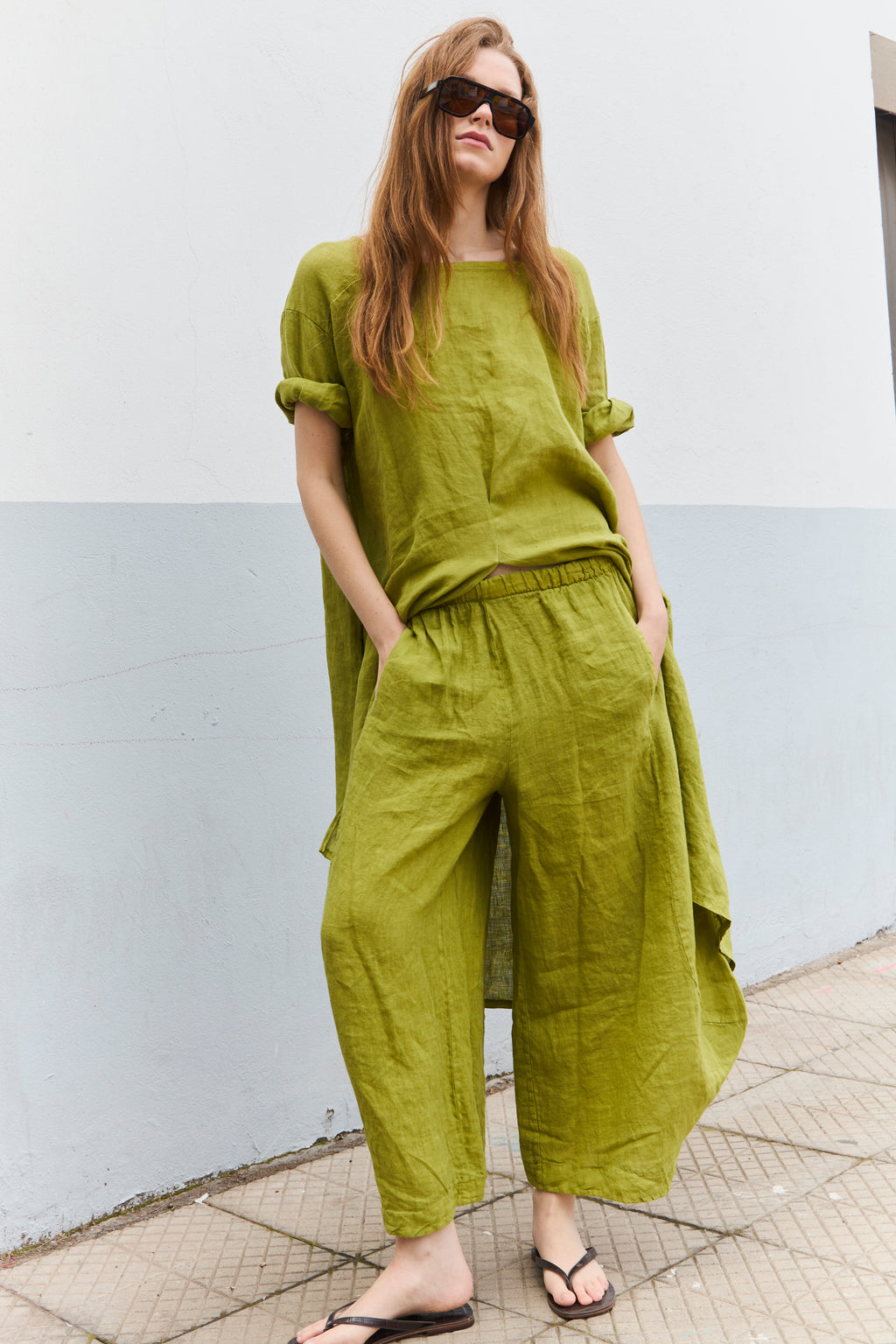 Pantalón Froisse 100% Lino Verde Lima
