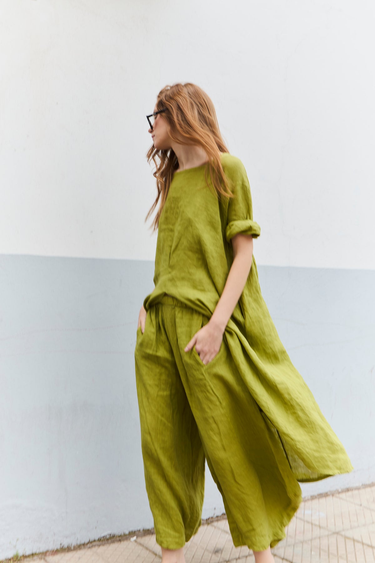 Pantalón Froisse 100% Lino Verde Lima