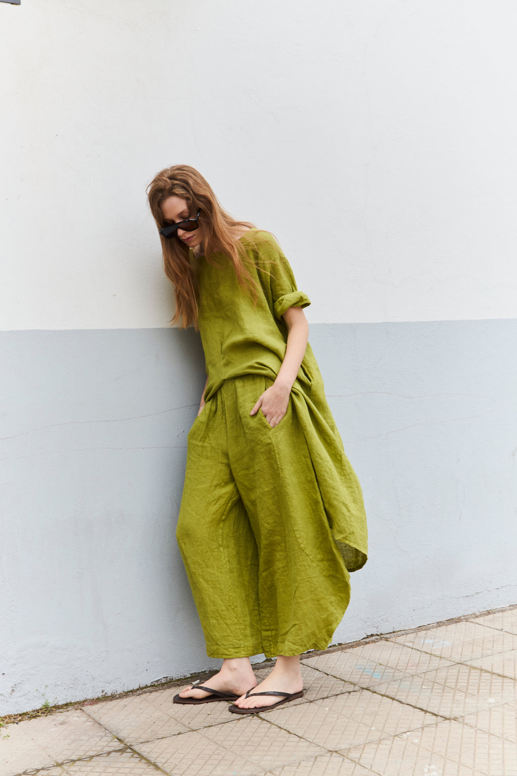 Pantalón Froisse 100% Lino Verde Lima