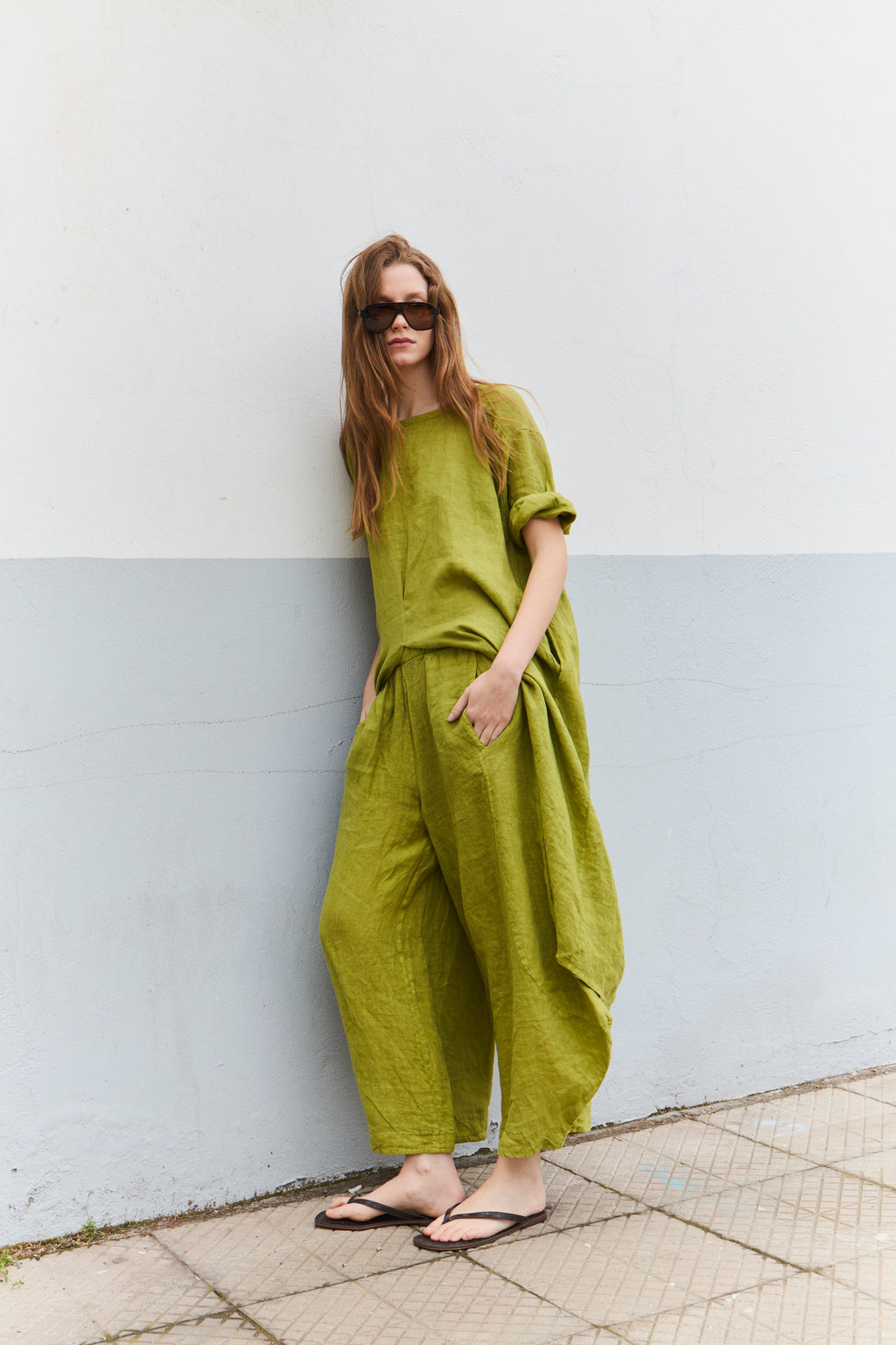 Pantalón Froisse 100% Lino Verde Lima