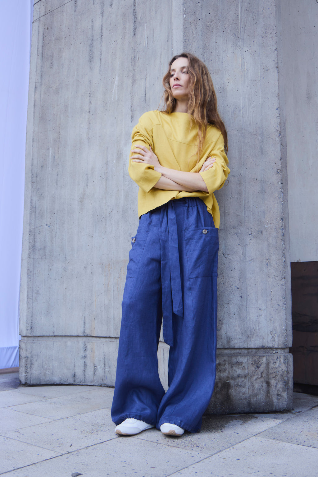 Pantalon Ferveur 100% Lino Azul
