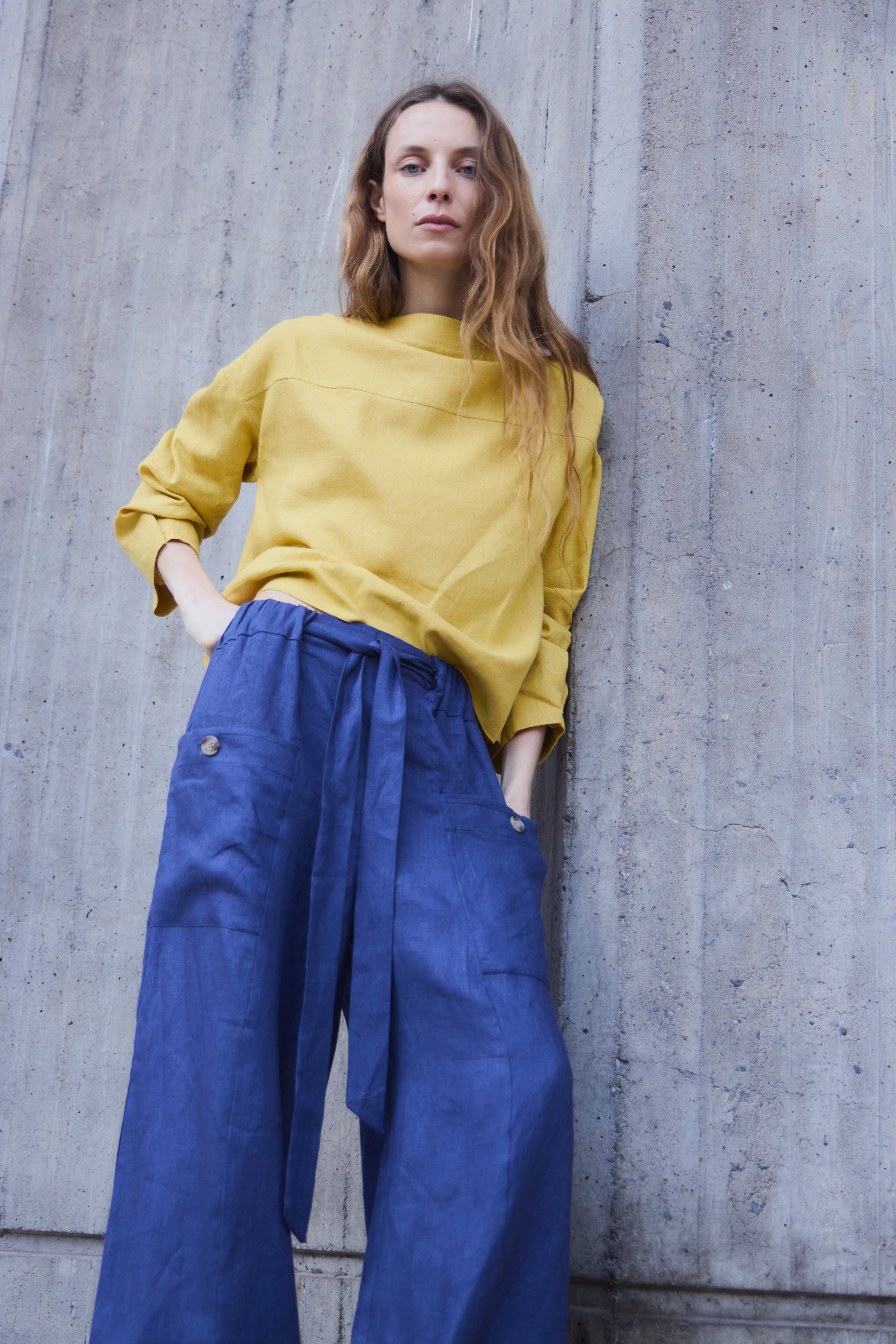 Pantalon Ferveur 100% Lino Azul