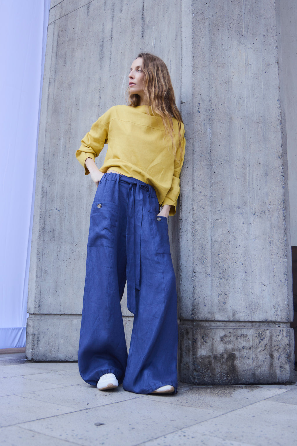 Pantalon Ferveur 100% Lino Azul