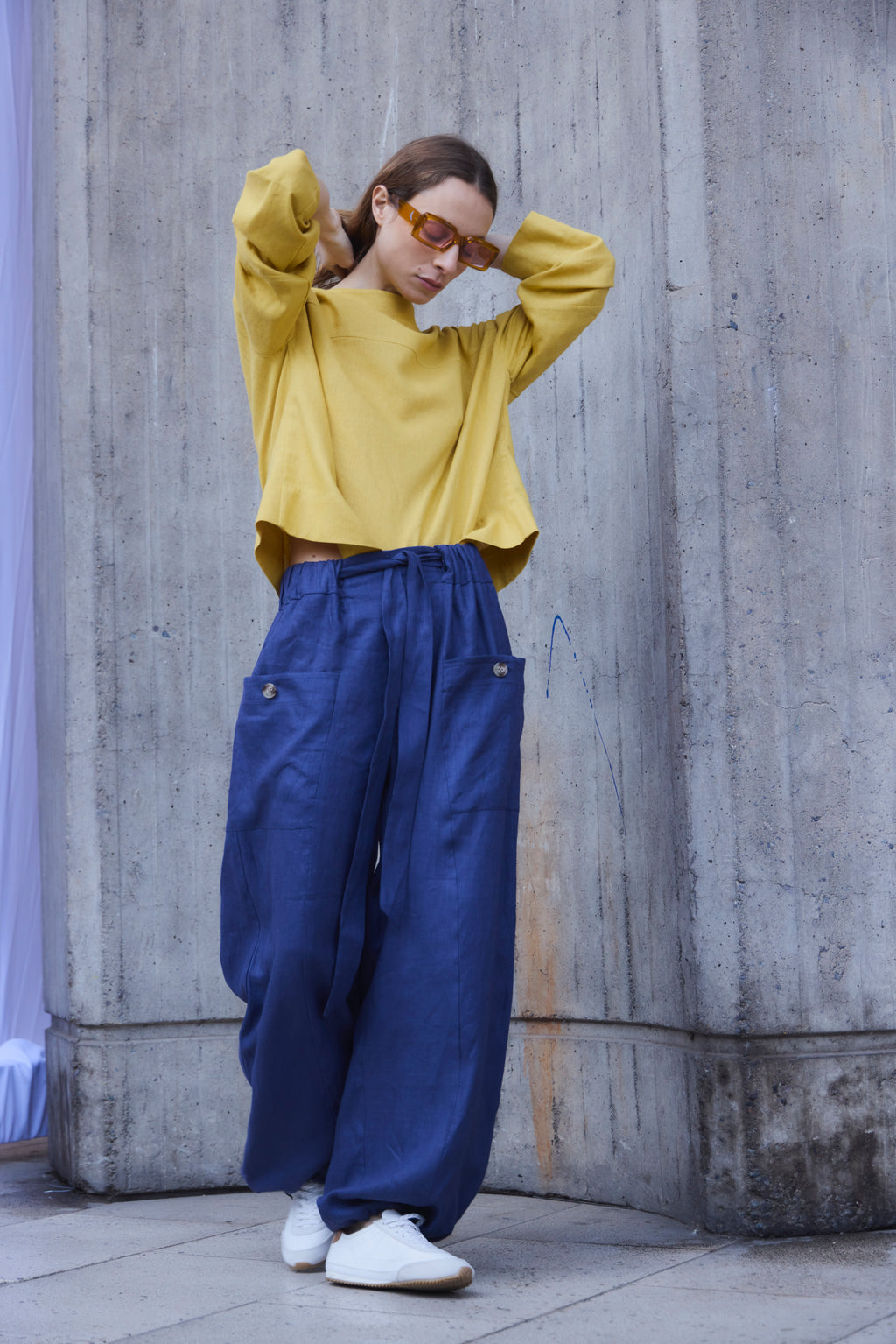 Pantalon Ferveur 100% Lino Azul