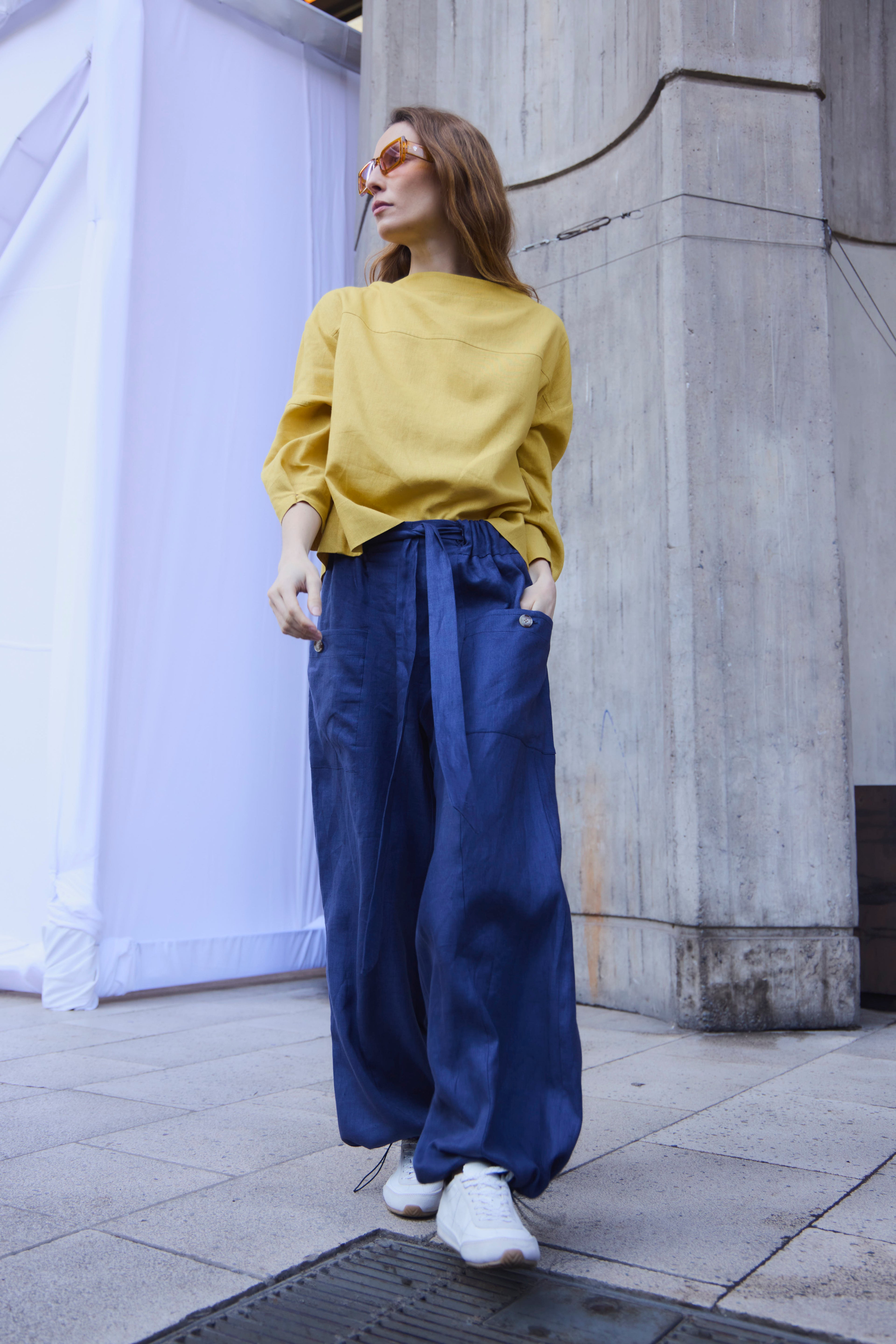 Pantalon Ferveur 100% Lino Azul