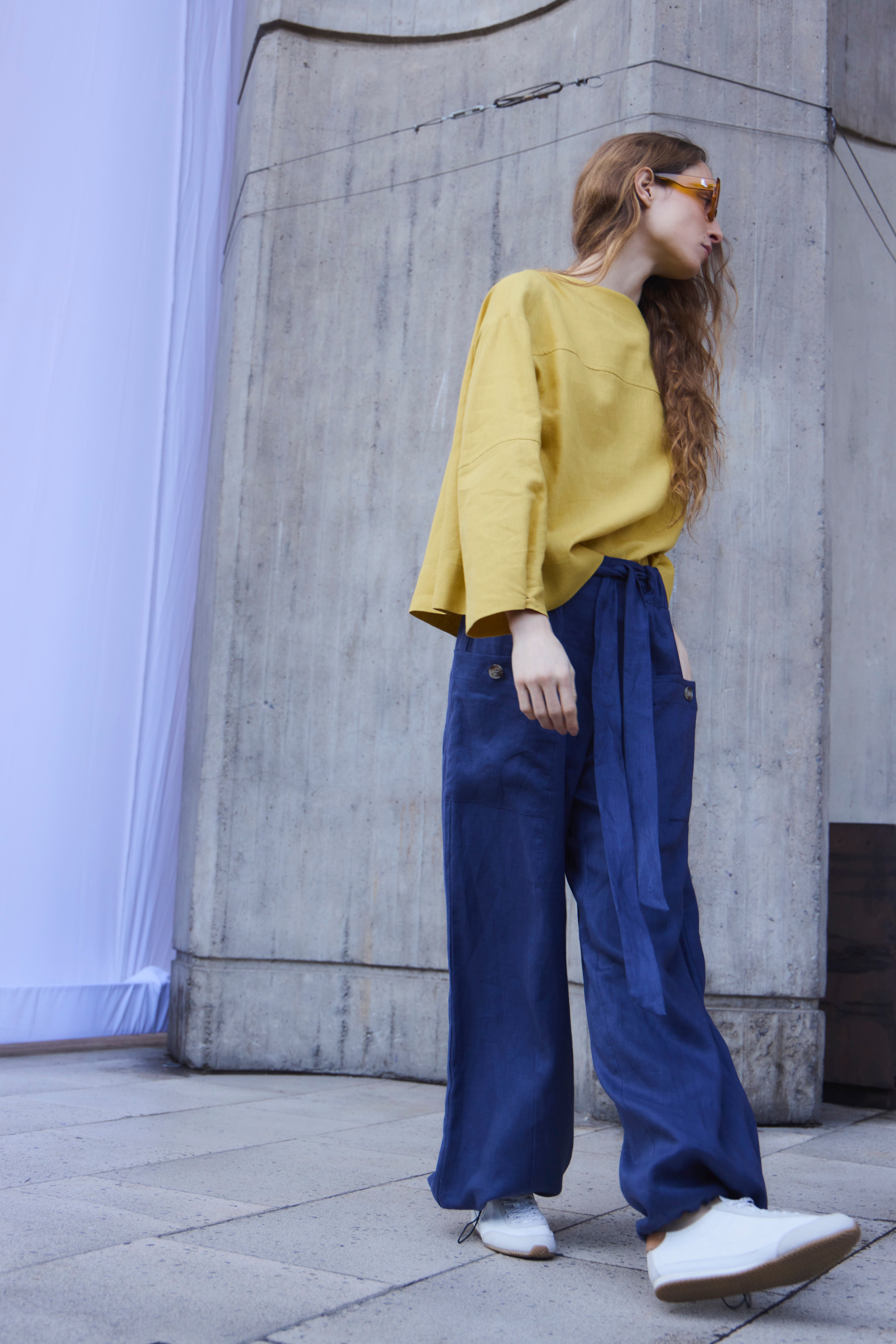 Pantalon Ferveur 100% Lino Azul