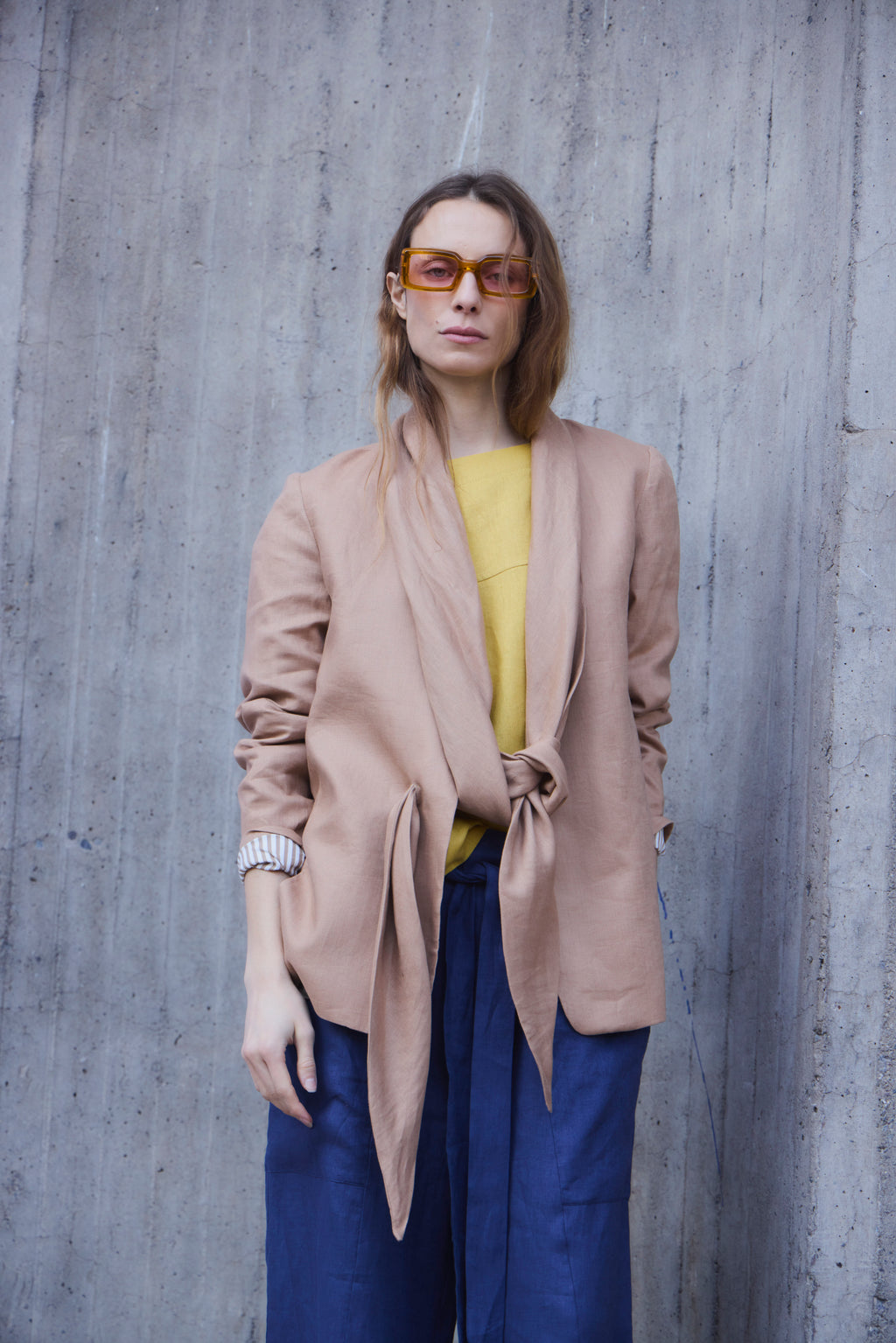 Blazer Mouchoir 100% Lino Camel