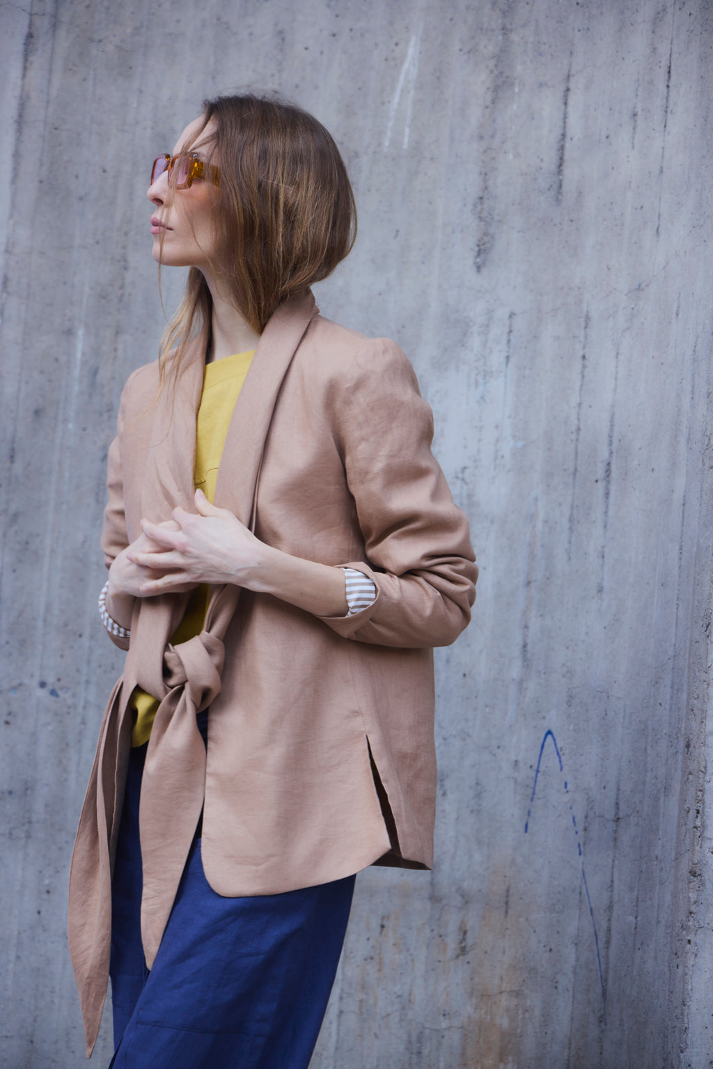 Blazer Mouchoir 100% Lino Camel