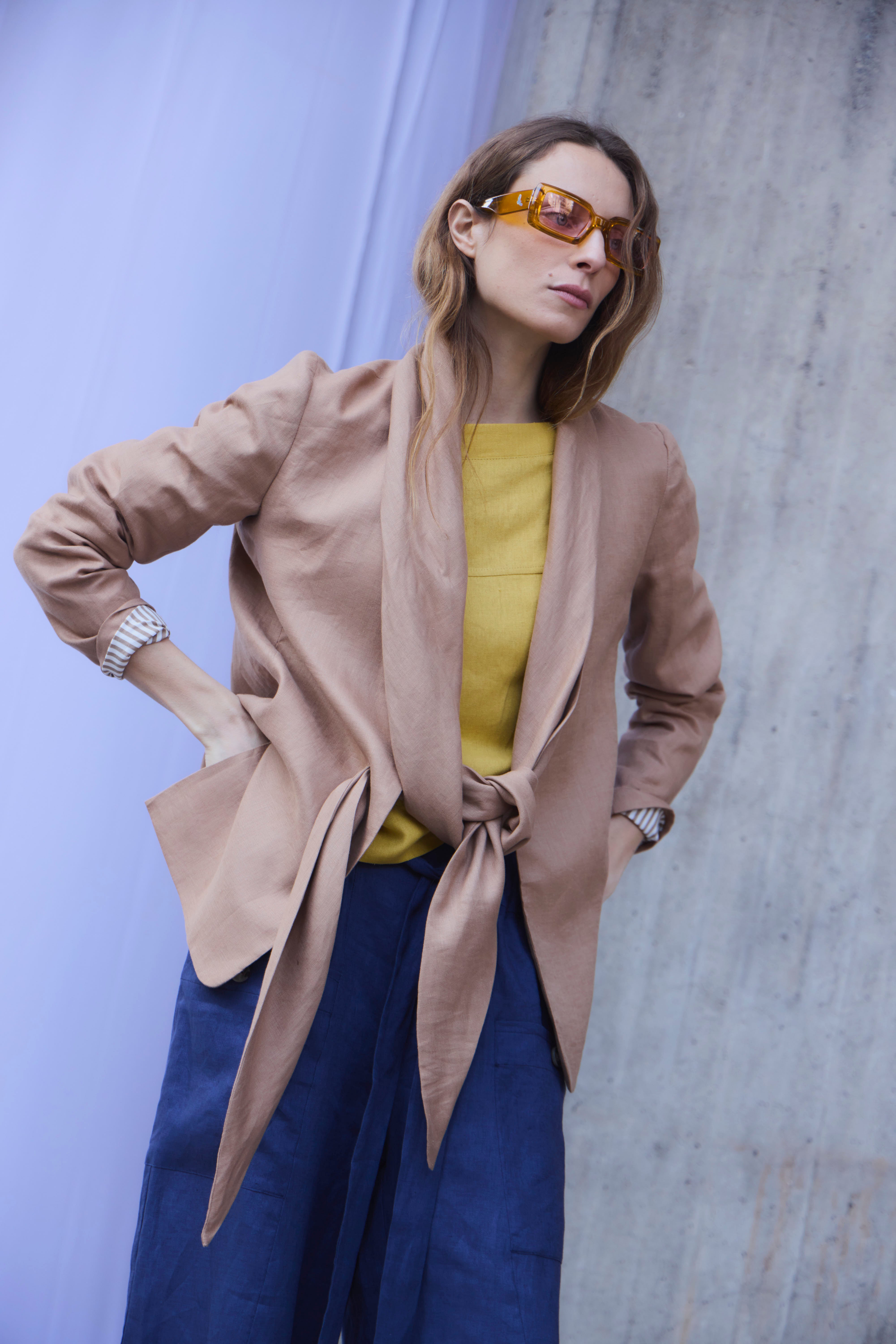 Blazer Mouchoir 100% Lino Camel