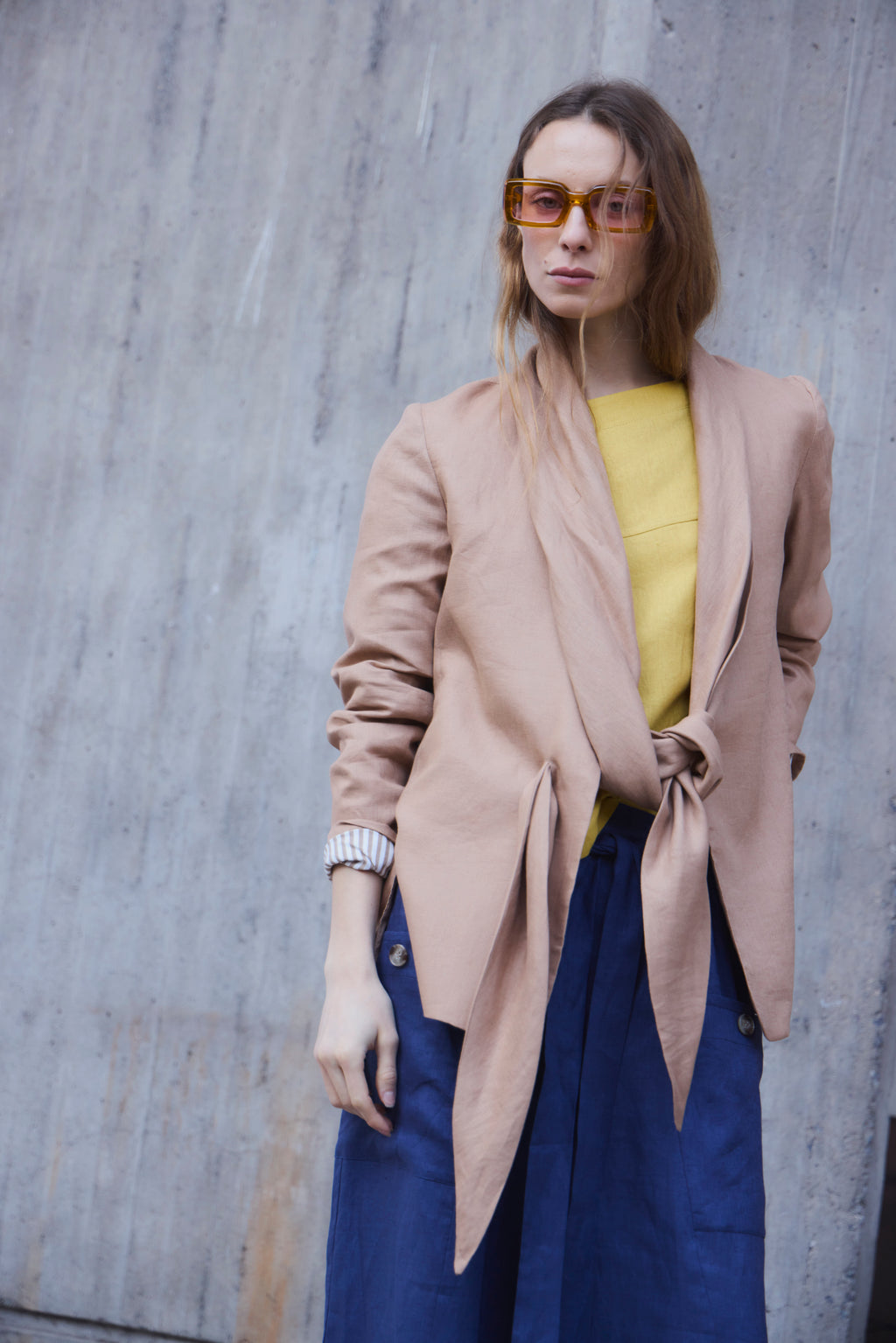 Blazer Mouchoir 100% Lino Camel