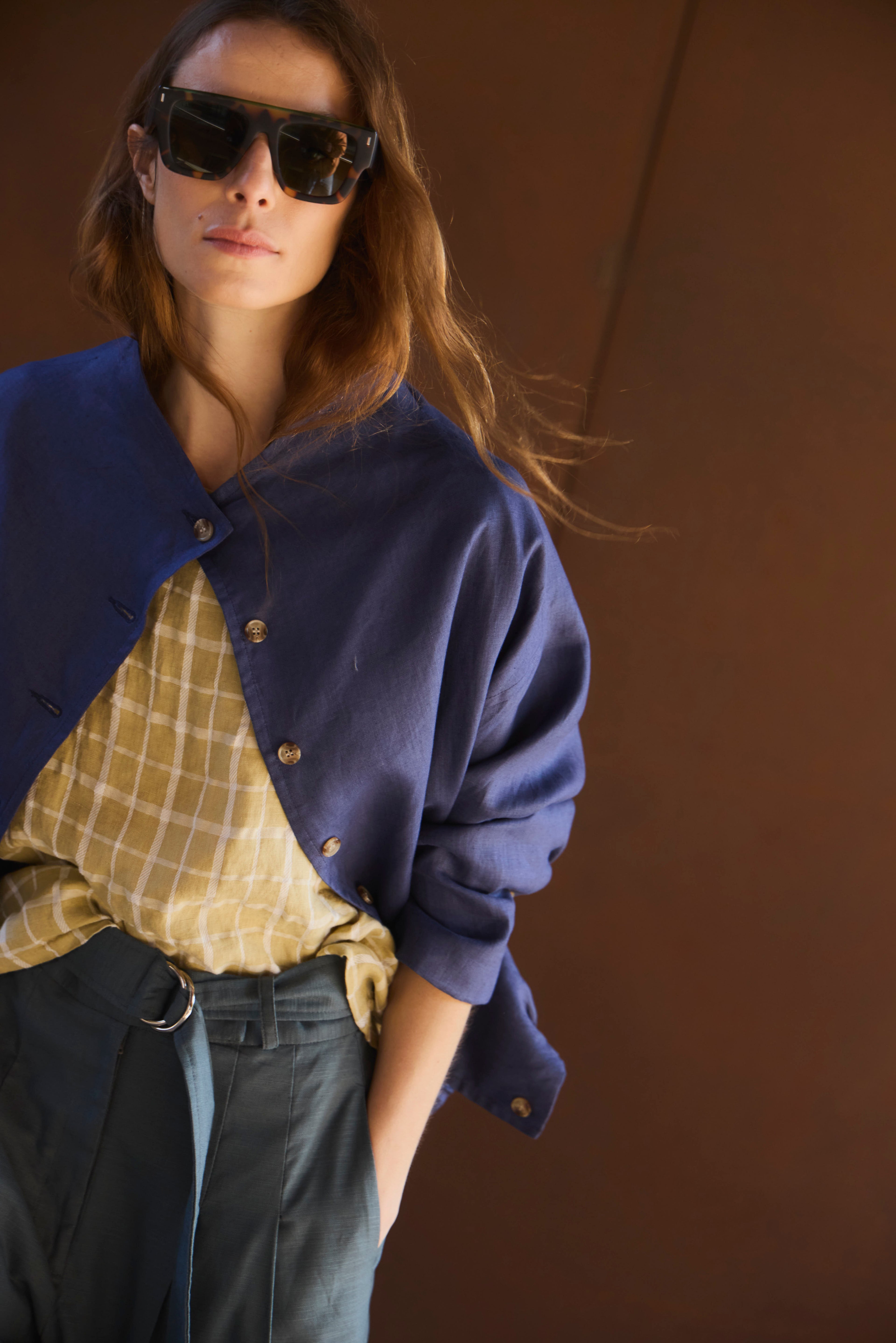 Bomber Nacre 100% Lino Azul