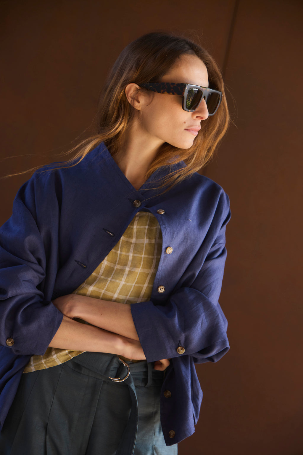 Bomber Nacre 100% Lino Azul