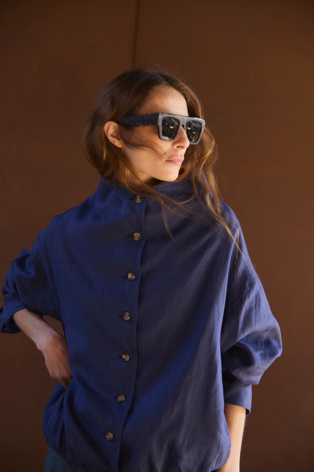 Bomber Nacre 100% Lino Azul