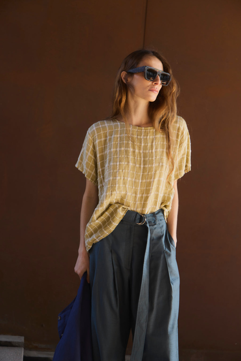 Top Prissé 100% Lino Escocés Amarillo