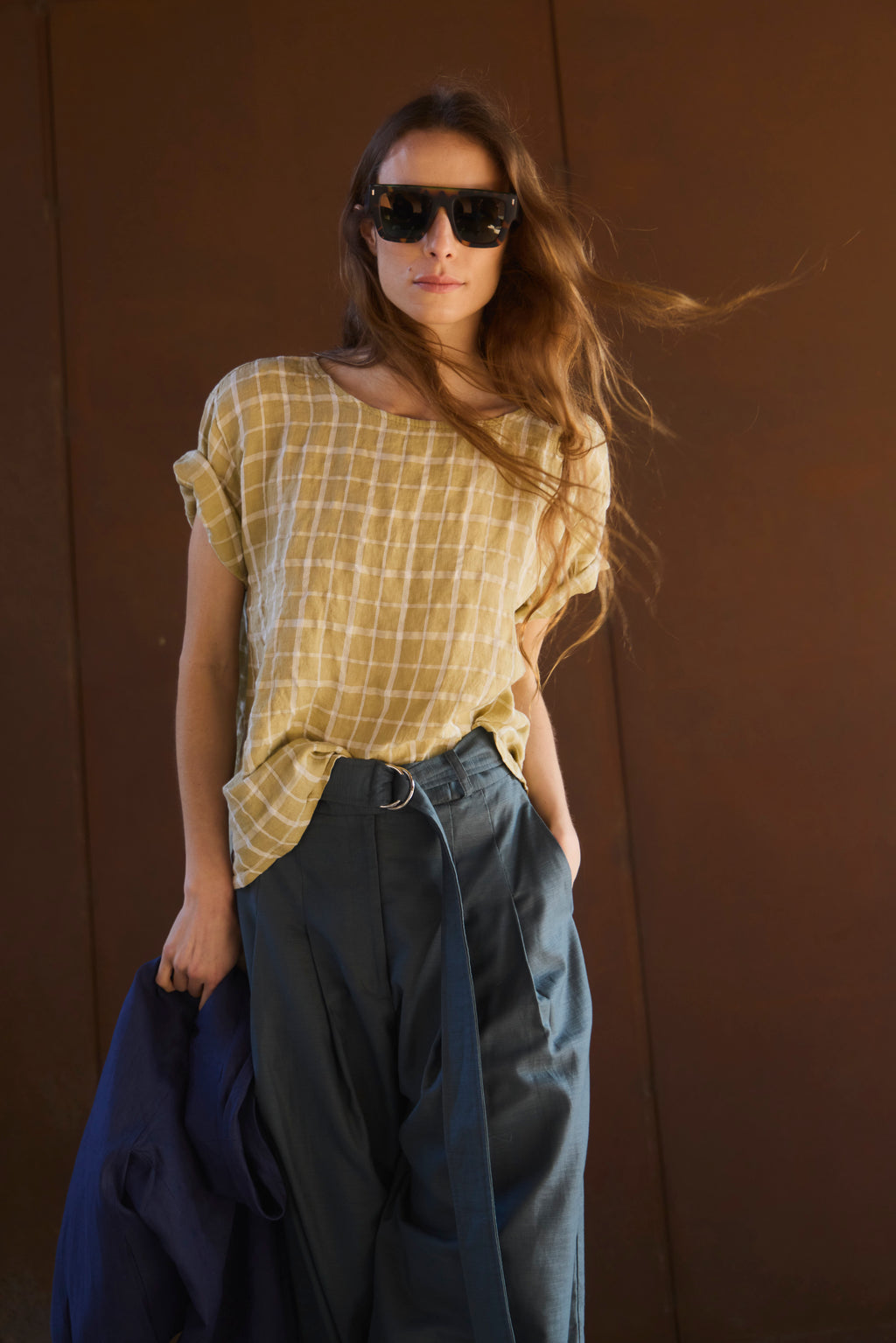 Top Prissé 100% Lino Escocés Amarillo