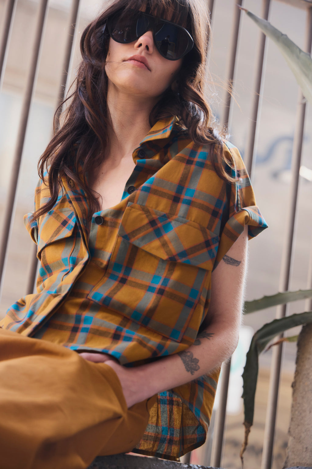 Blusa Sel Bla Escocés Mostaza