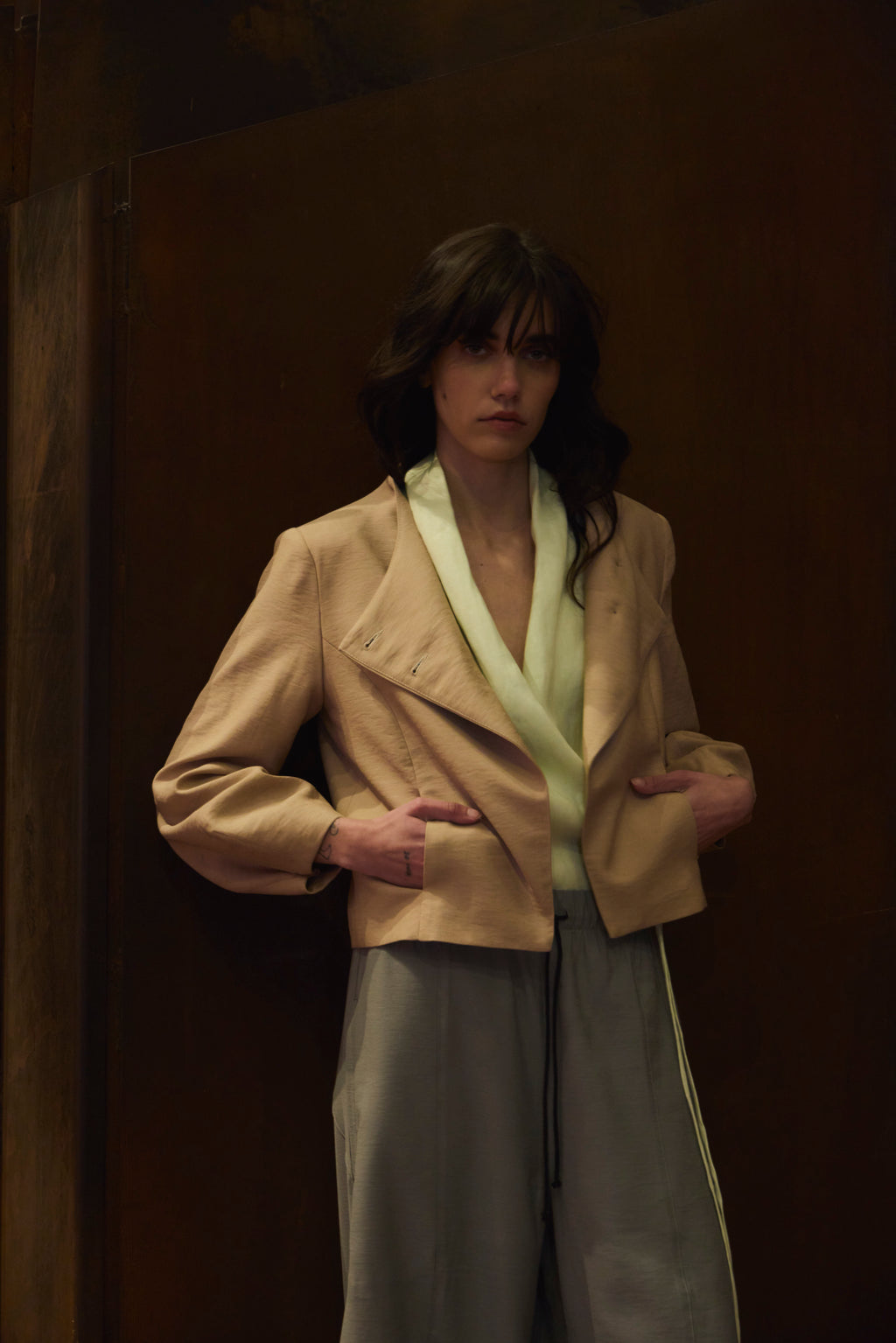Chaqueta Blazer Deux Tencel Beige