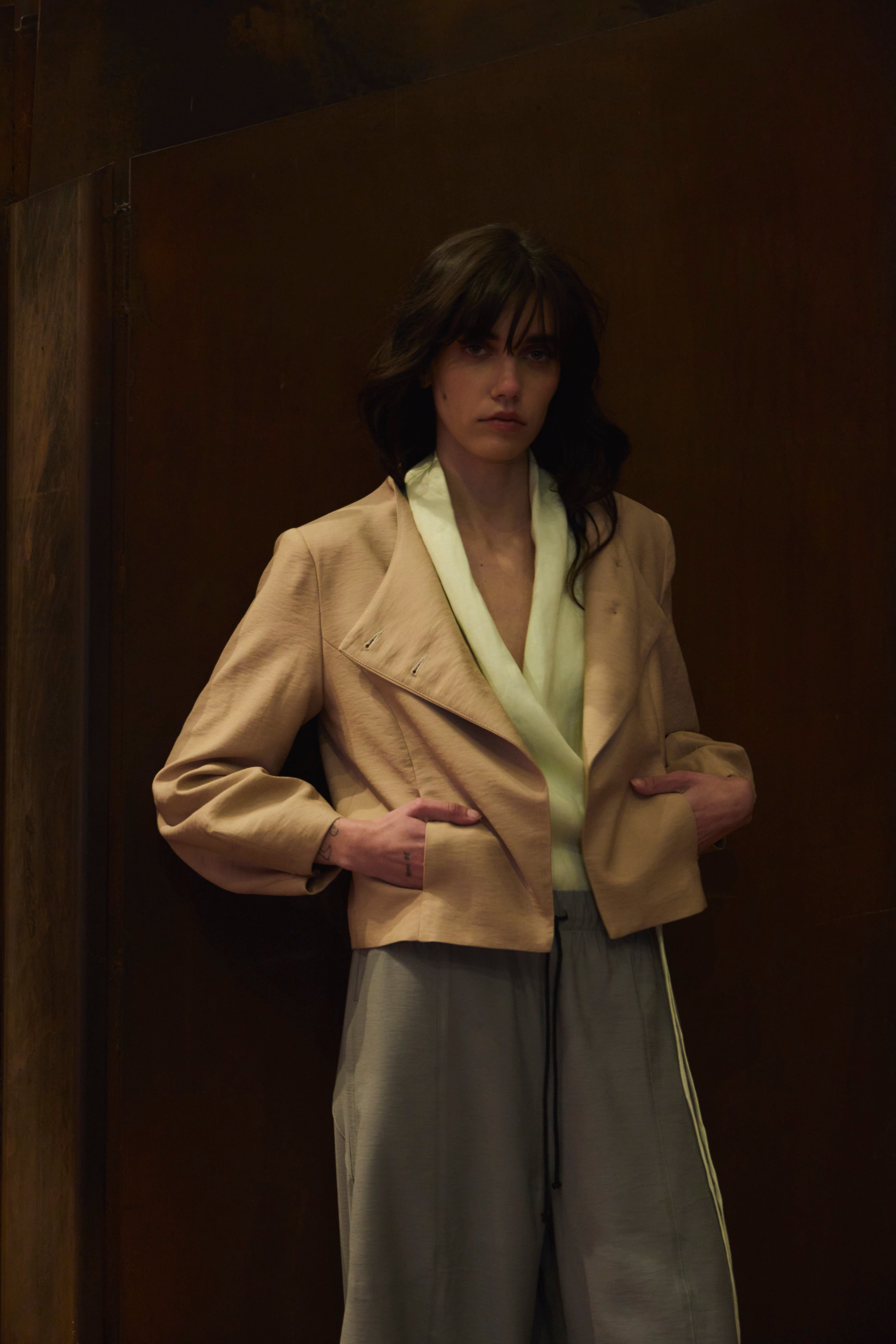 Chaqueta Blazer Deux Tencel Beige